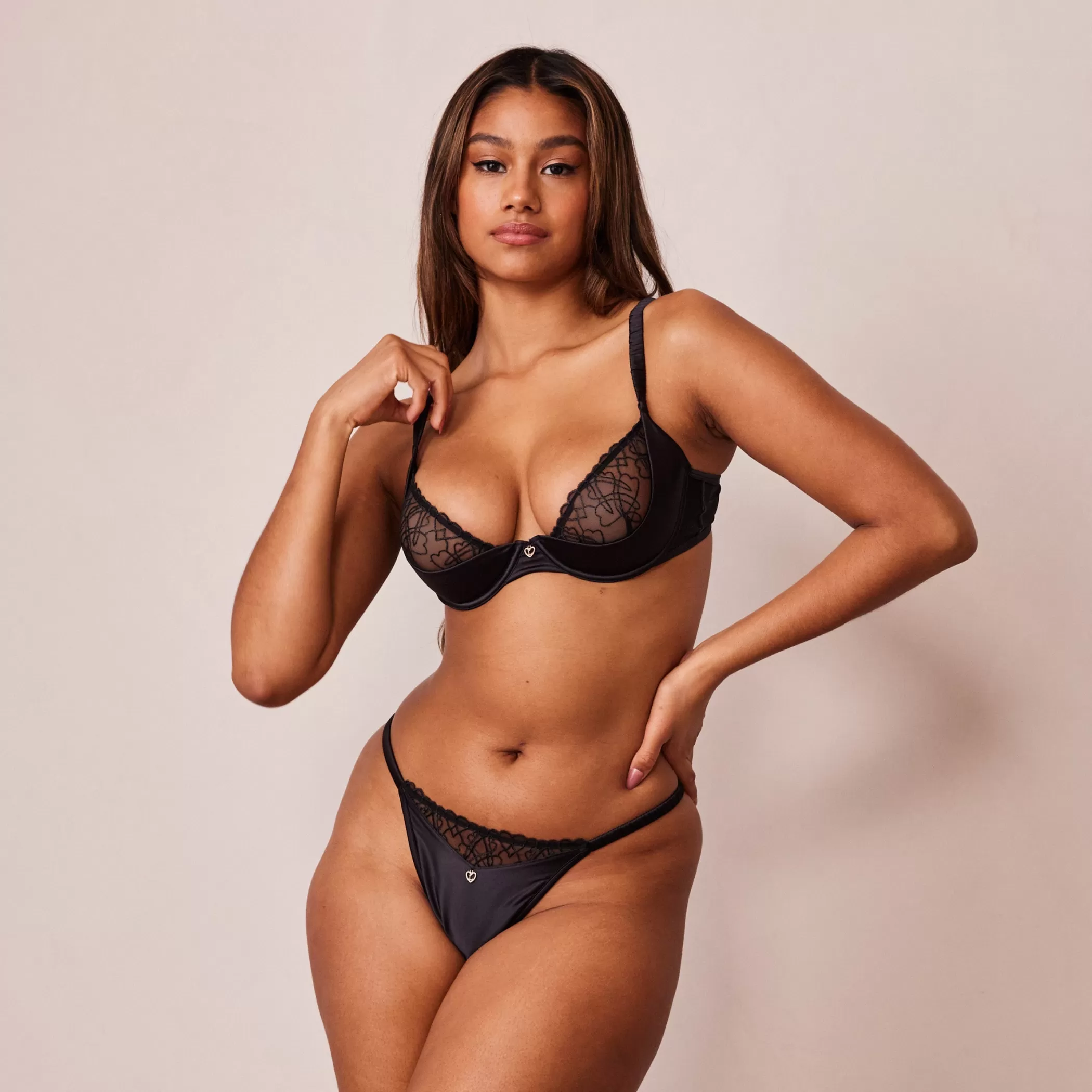 Lace | Black Bras | Lounge Admire Balcony Bra & G-string Set - Black