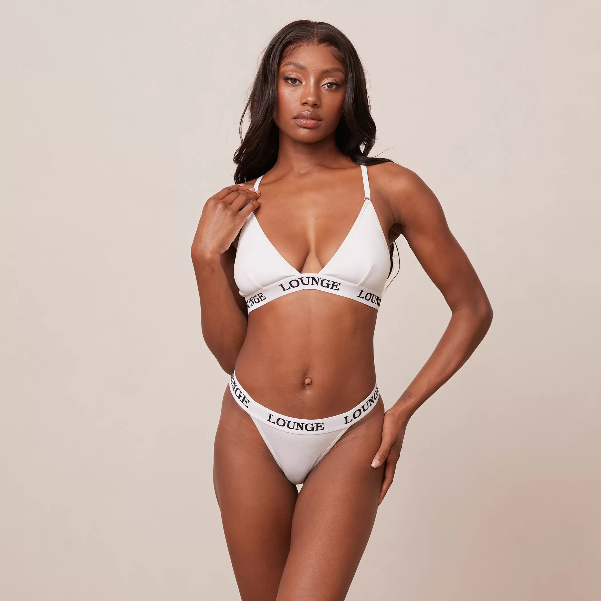 Solutions | Triangle | Lounge Bamboo Triangle Bra & Thong/Briefs Set - All White AllWhite
