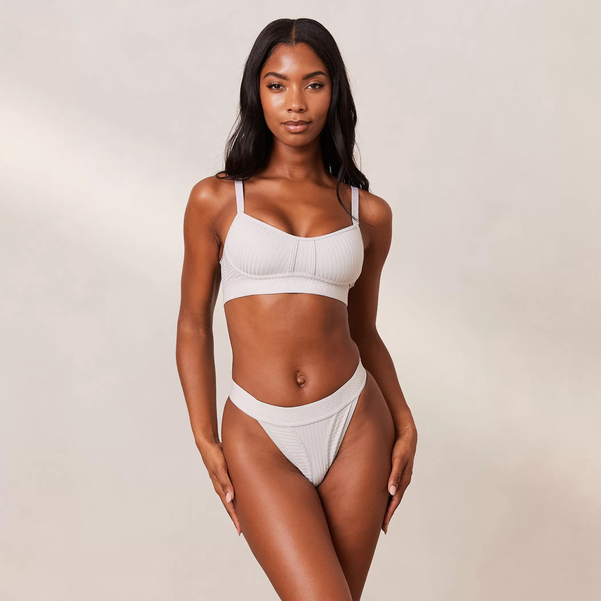 Solutions | Bralettes | Lounge Bare Bra & Thong Set - Grey Gray