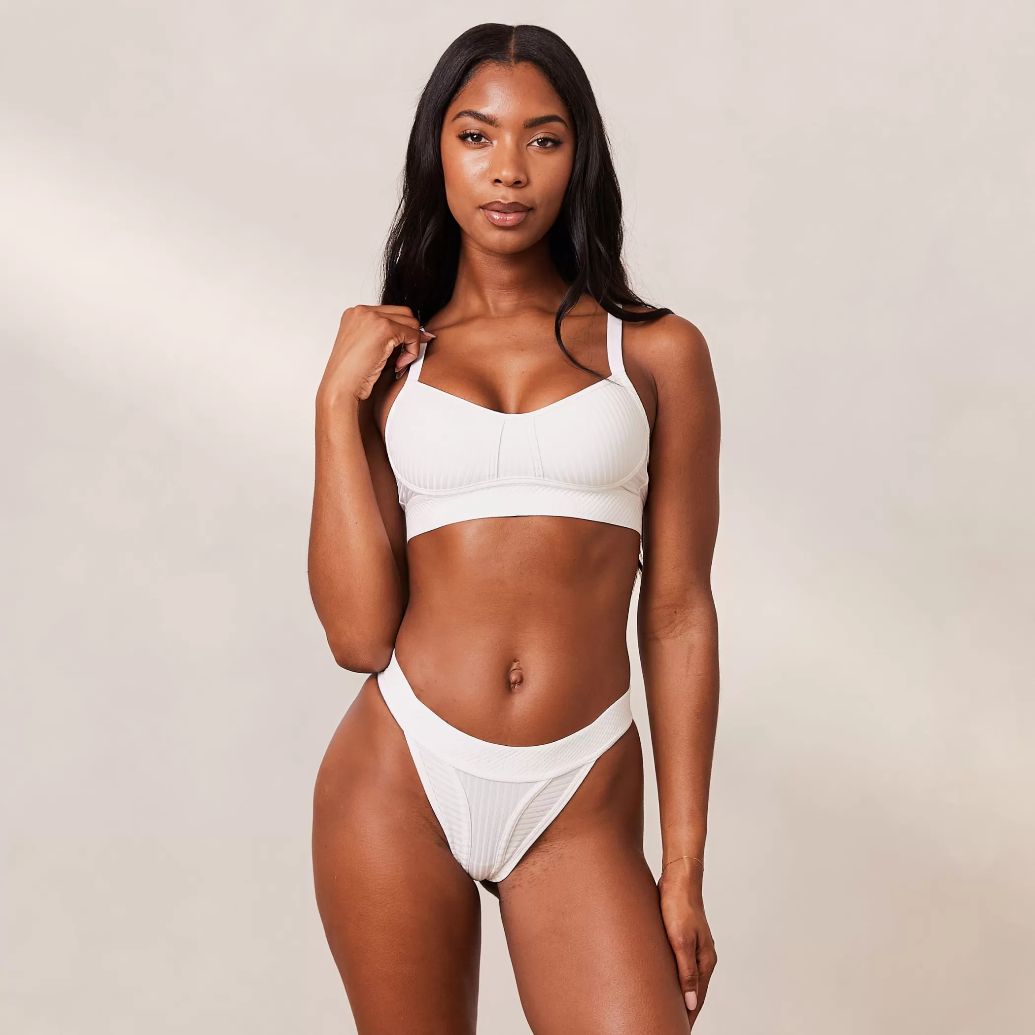 Solutions | Bralettes | Lounge Bare Bra & Thong Set - White