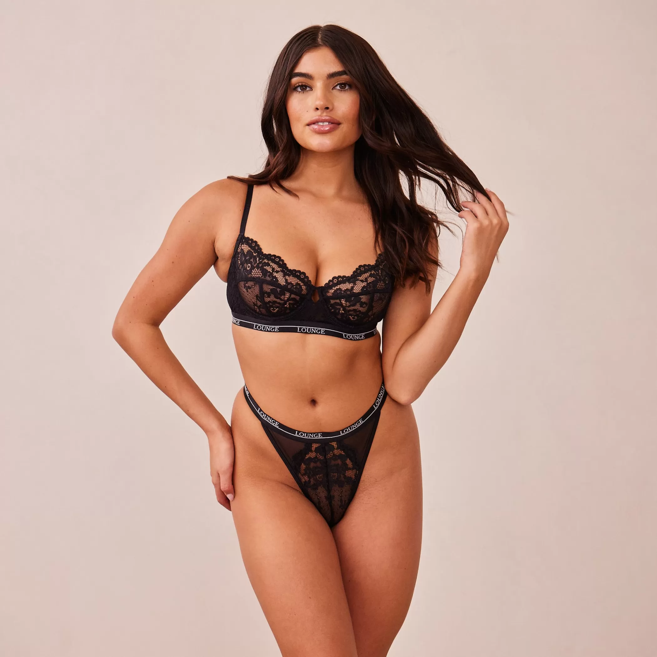 Black Bras | Balcony | Lounge Blossom Balcony Bra & Thong Set - Black