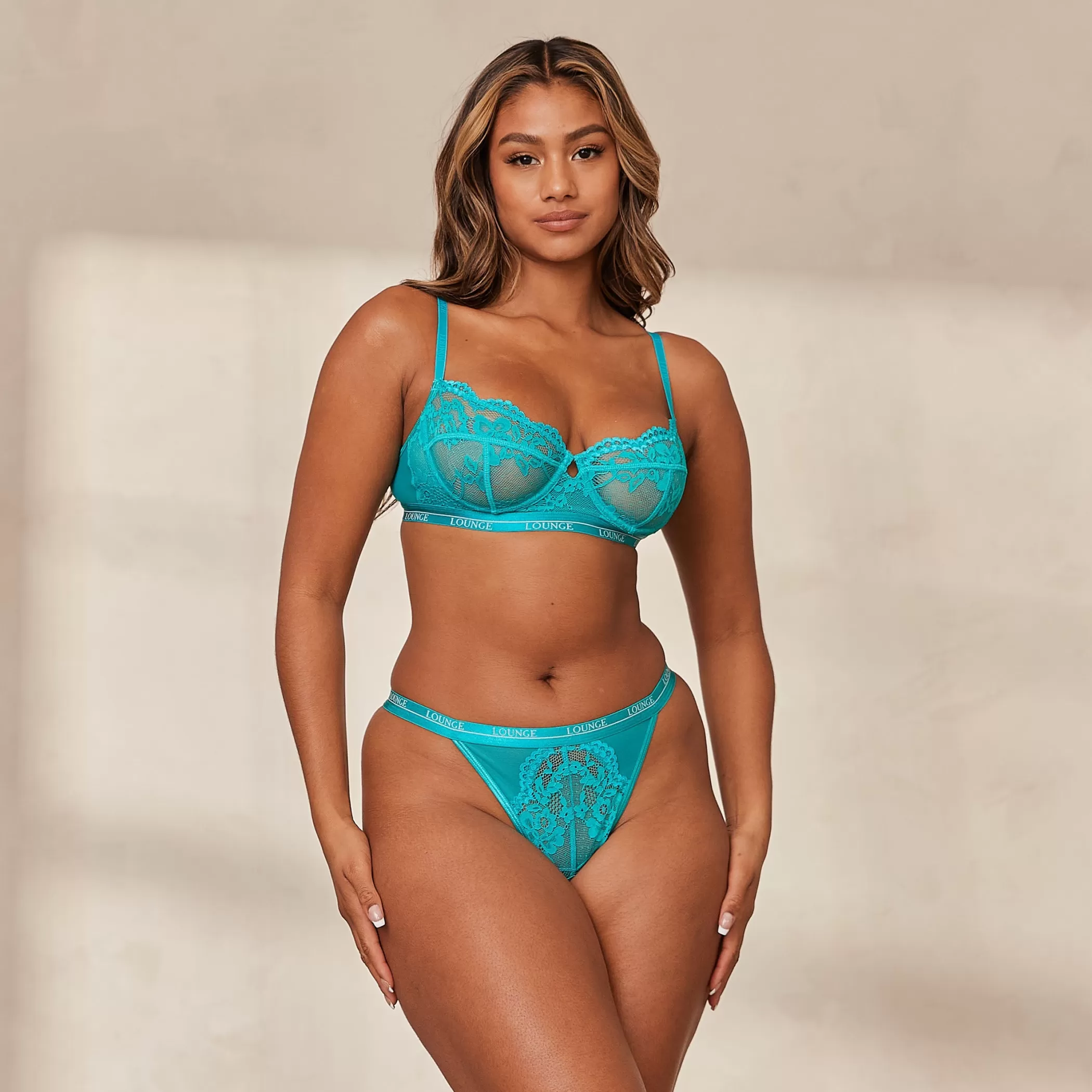 Bras | Lounge Blossom Balcony Bra & Thong Set - Teal