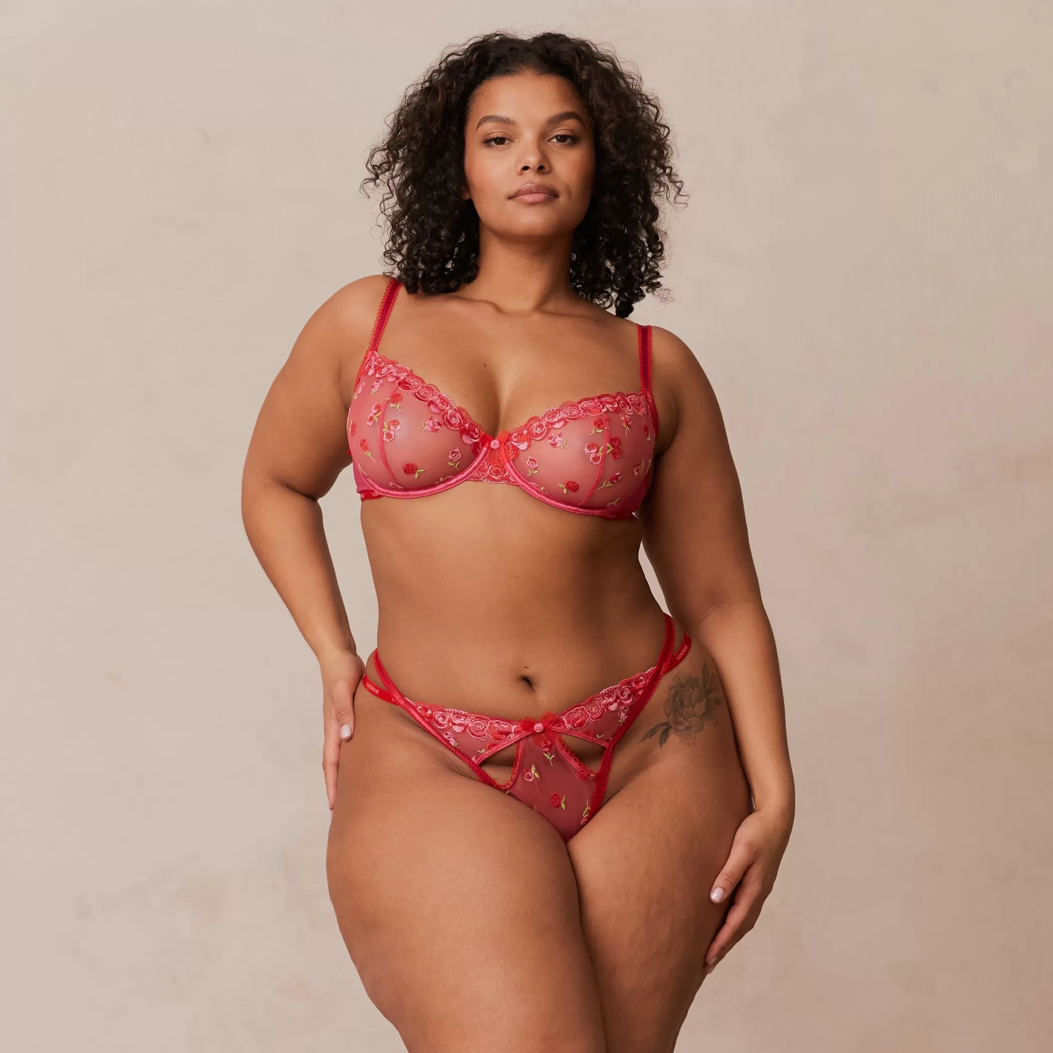 Balcony | Wired | Lounge Blush Embroidered Balcony Bra & G-string/Briefs Set - Hot Pink HotPink