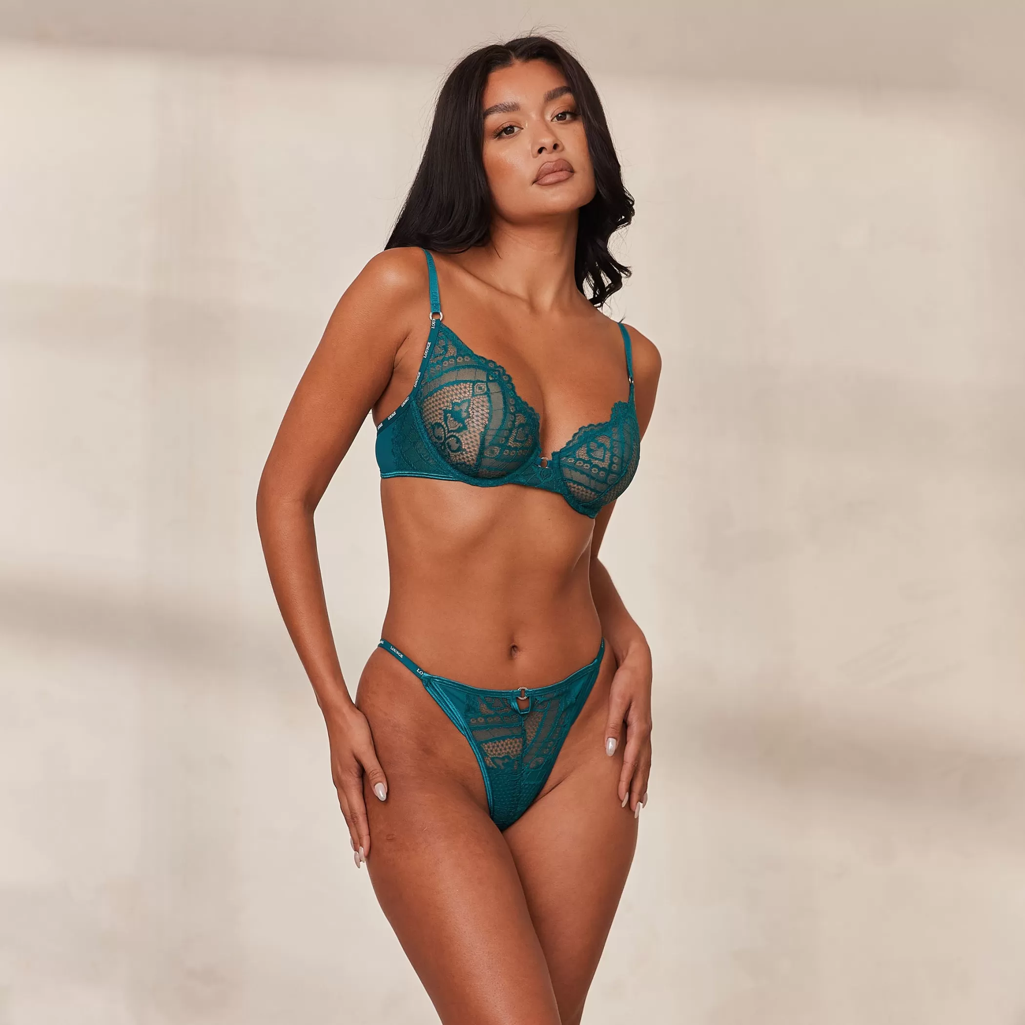 Lace | Balcony | Lounge Charmed Balcony Bra & Thong/Briefs Set - Turquoise