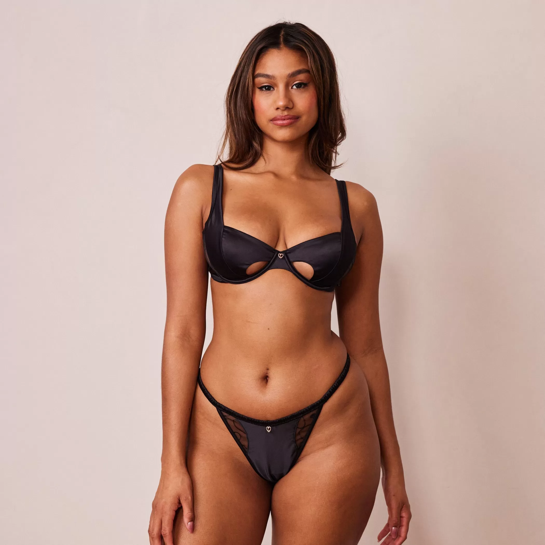 Black Bras | Wired | Lounge Cherish Balcony Bra & G-string Set - Black