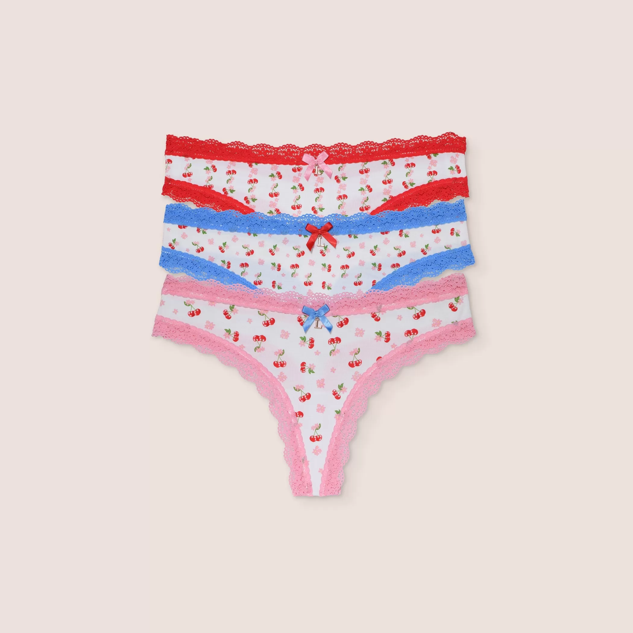 Multipacks | Lounge Cherry Print Thongs (3 Pack) - Multi