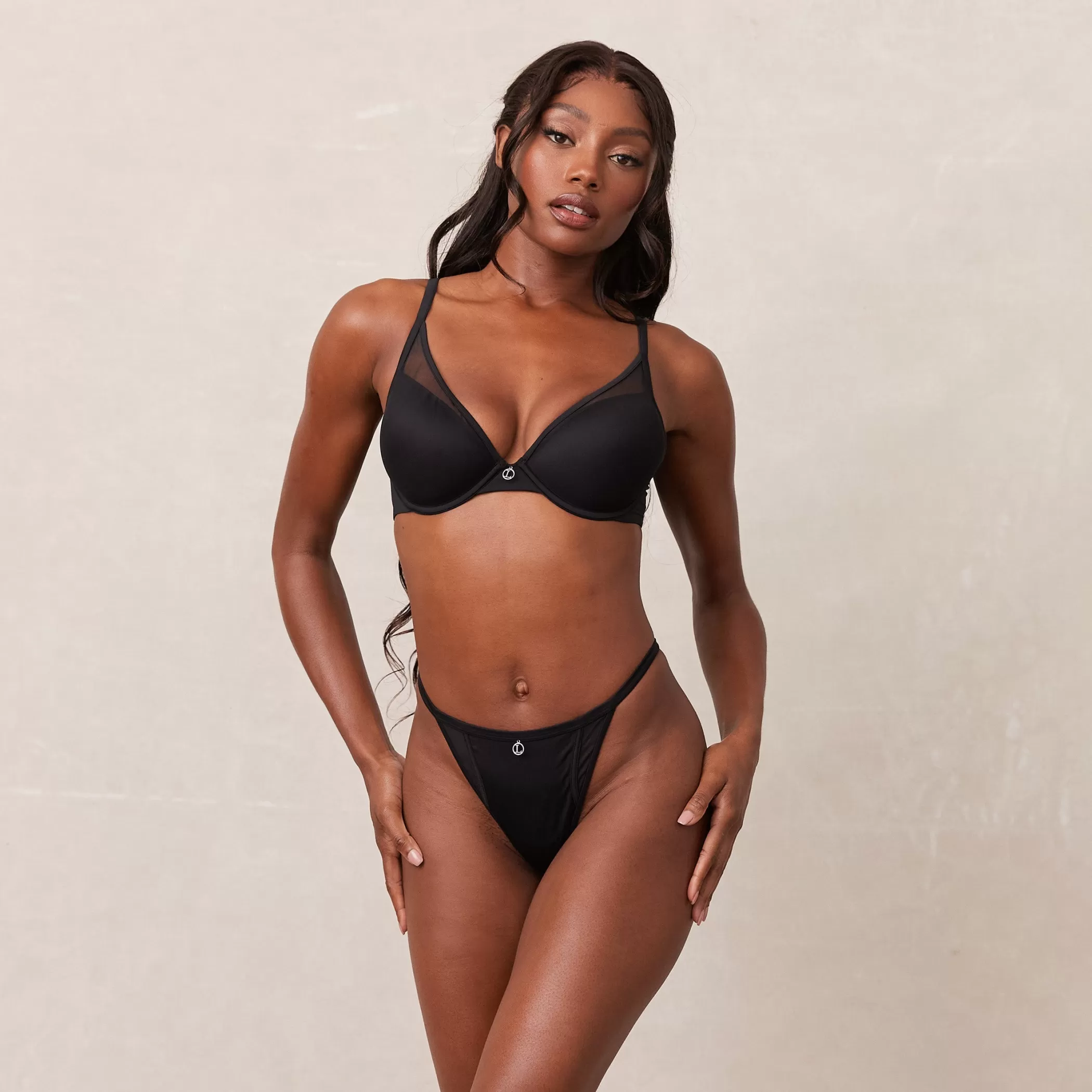 Solutions | T-shirt Bras | Lounge Classic Plunge T-shirt Bra & Thong/Briefs Set - Black