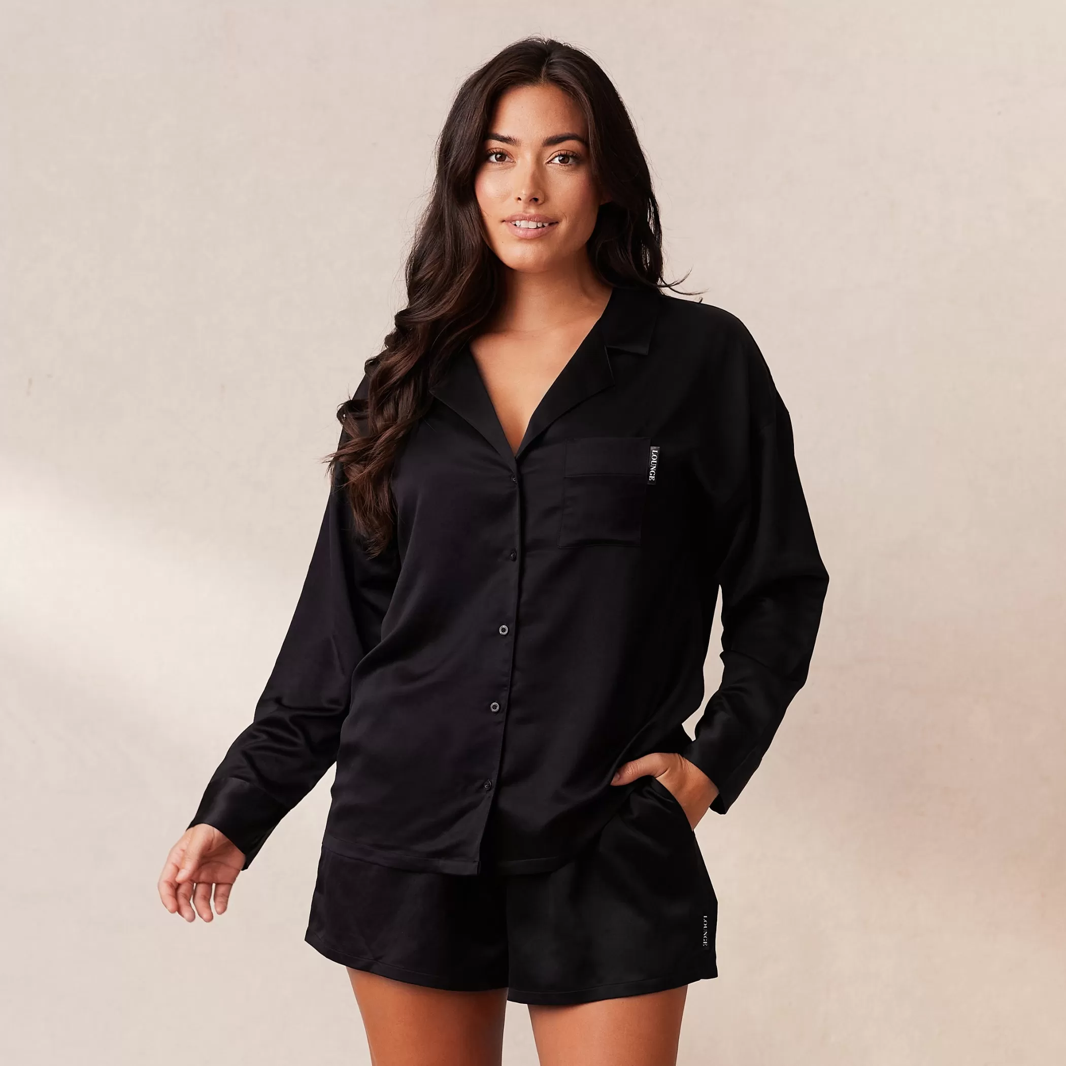 Satin | Tops | Lounge Classic Satin Pajama Shirt - Black