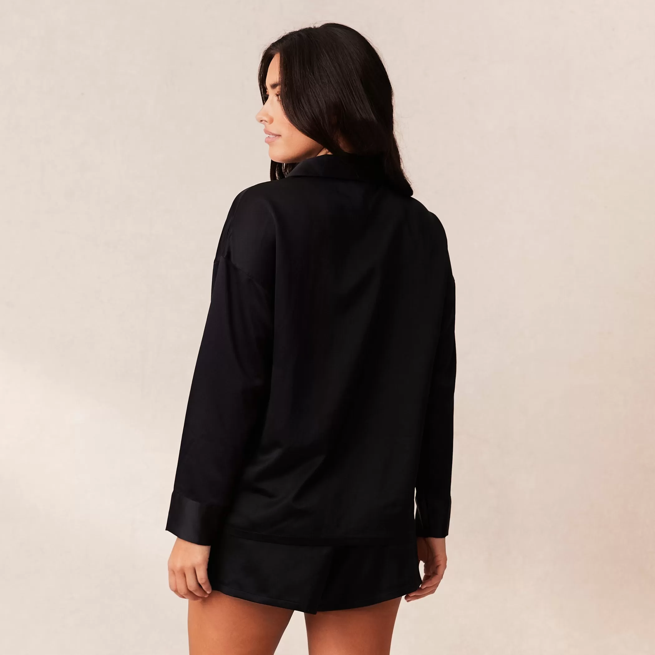 Satin | Tops | Lounge Classic Satin Pajama Shirt - Black