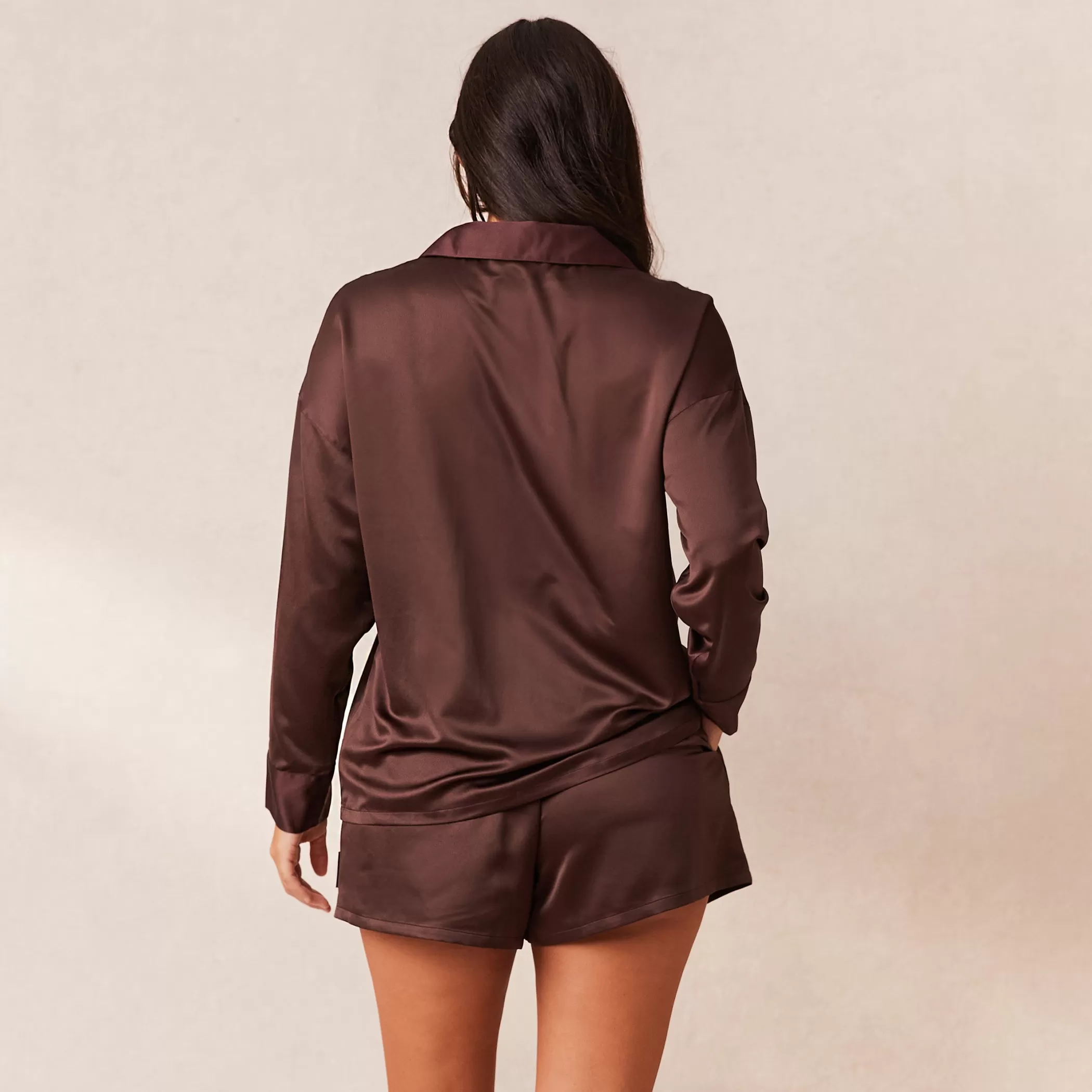 Satin | Tops | Lounge Classic Satin Pajama Shirt - Chocolate