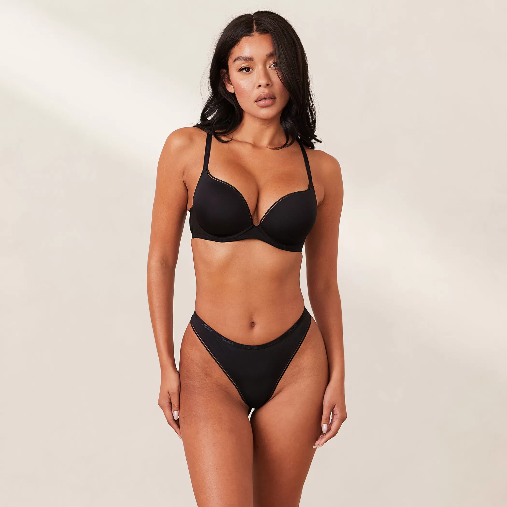 Solutions | Push-up | Lounge Comfort Push-Up T-shirt Bra & Thong Set - Black