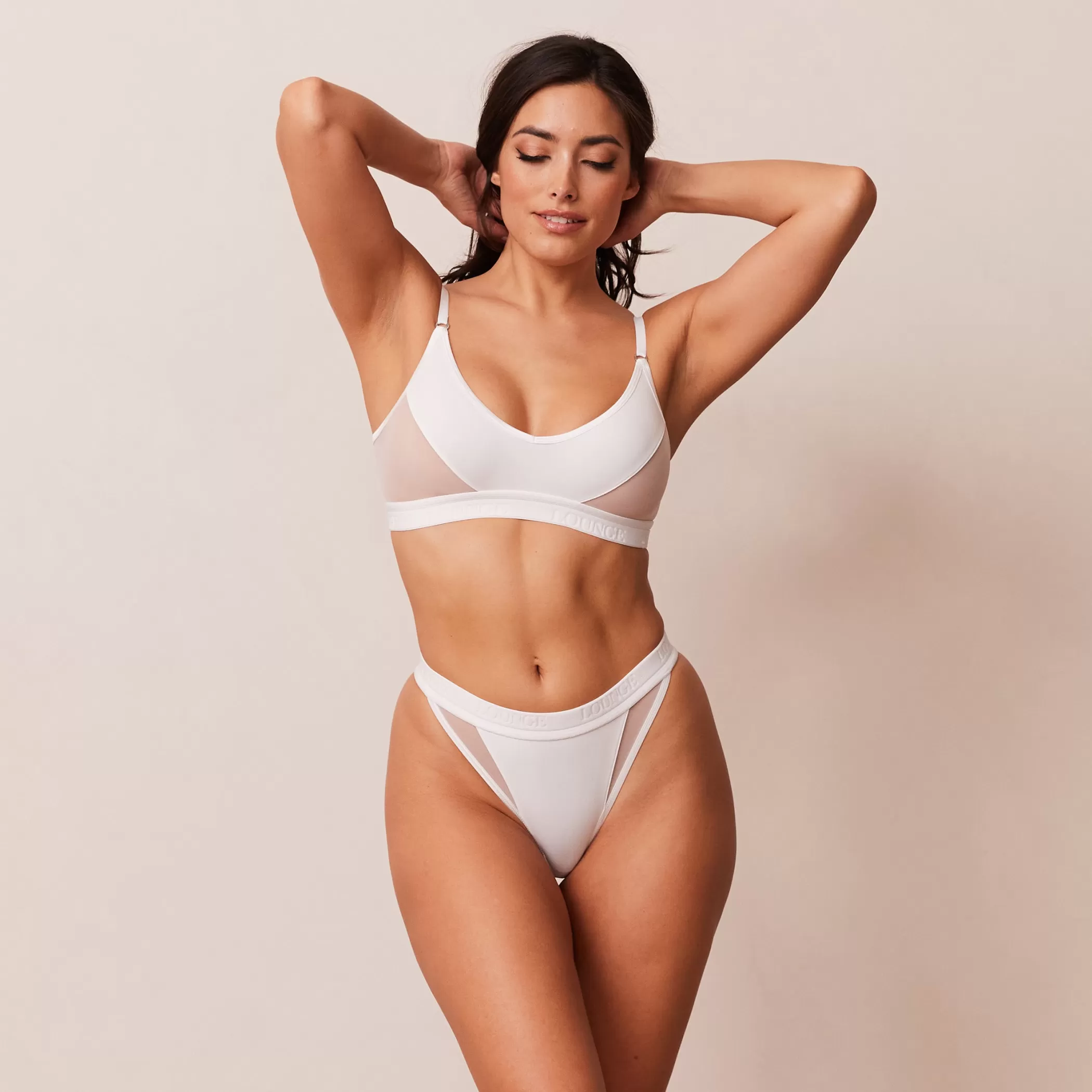 Bras | Lounge Contour Mesh Bra & Thong/Briefs Set - White
