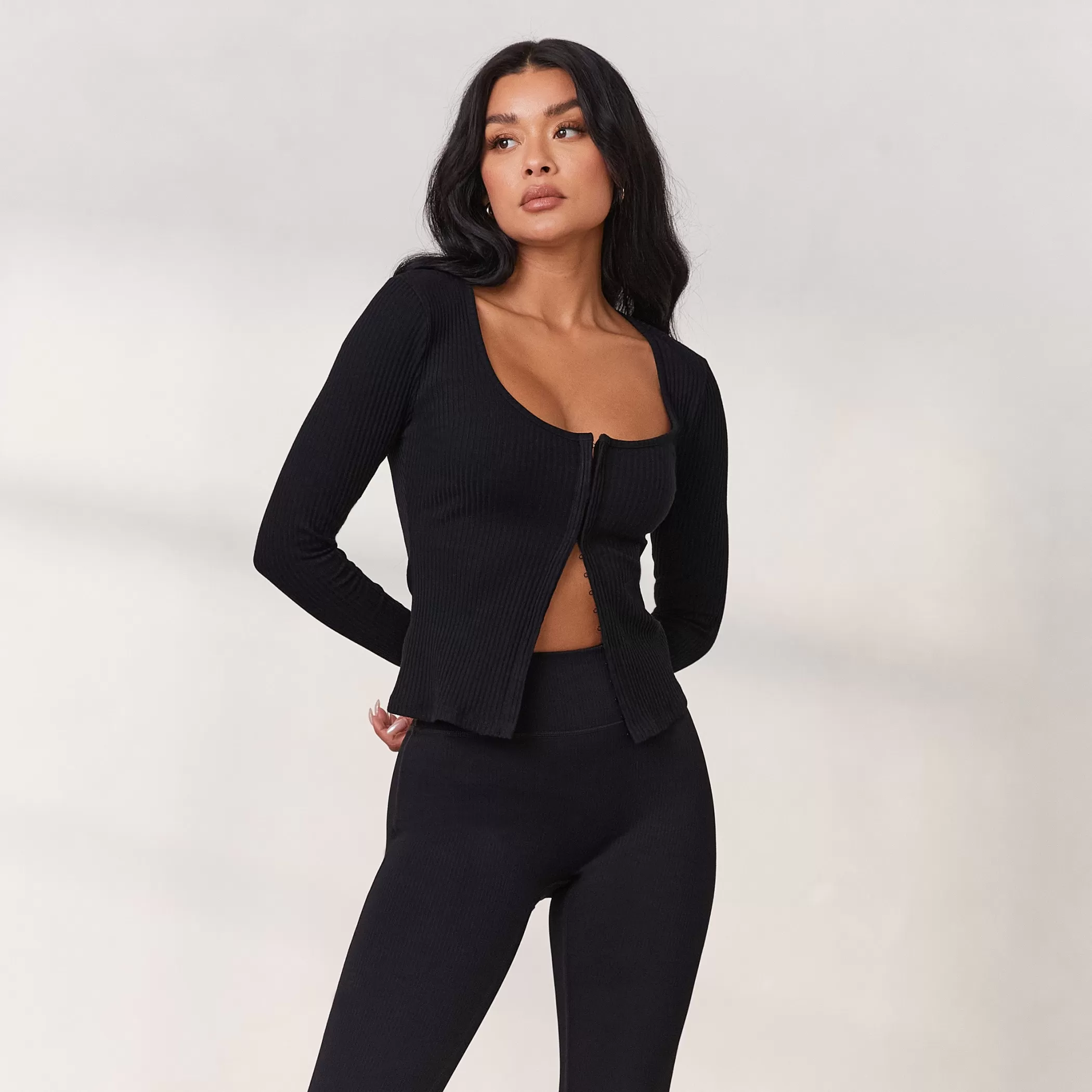 T-shirts & Tops | Lounge Cozy Hook and Eye Long Sleeve Top - Black