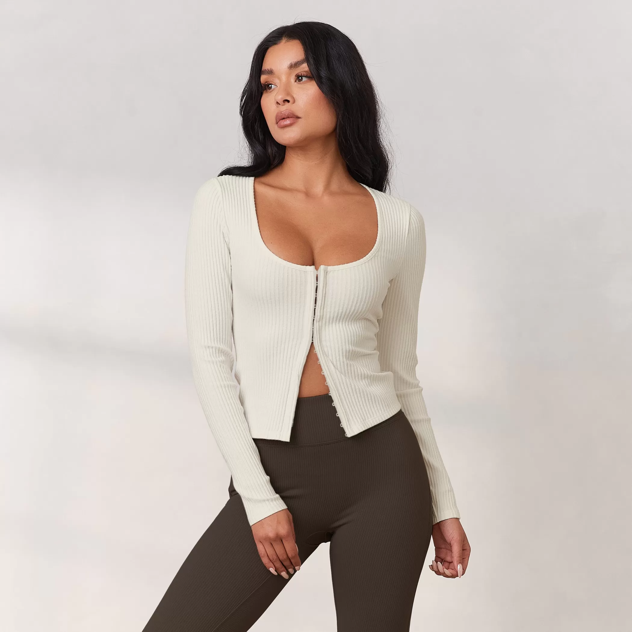 T-shirts & Tops | Lounge Cozy Hook and Eye Long Sleeve Top - Cream