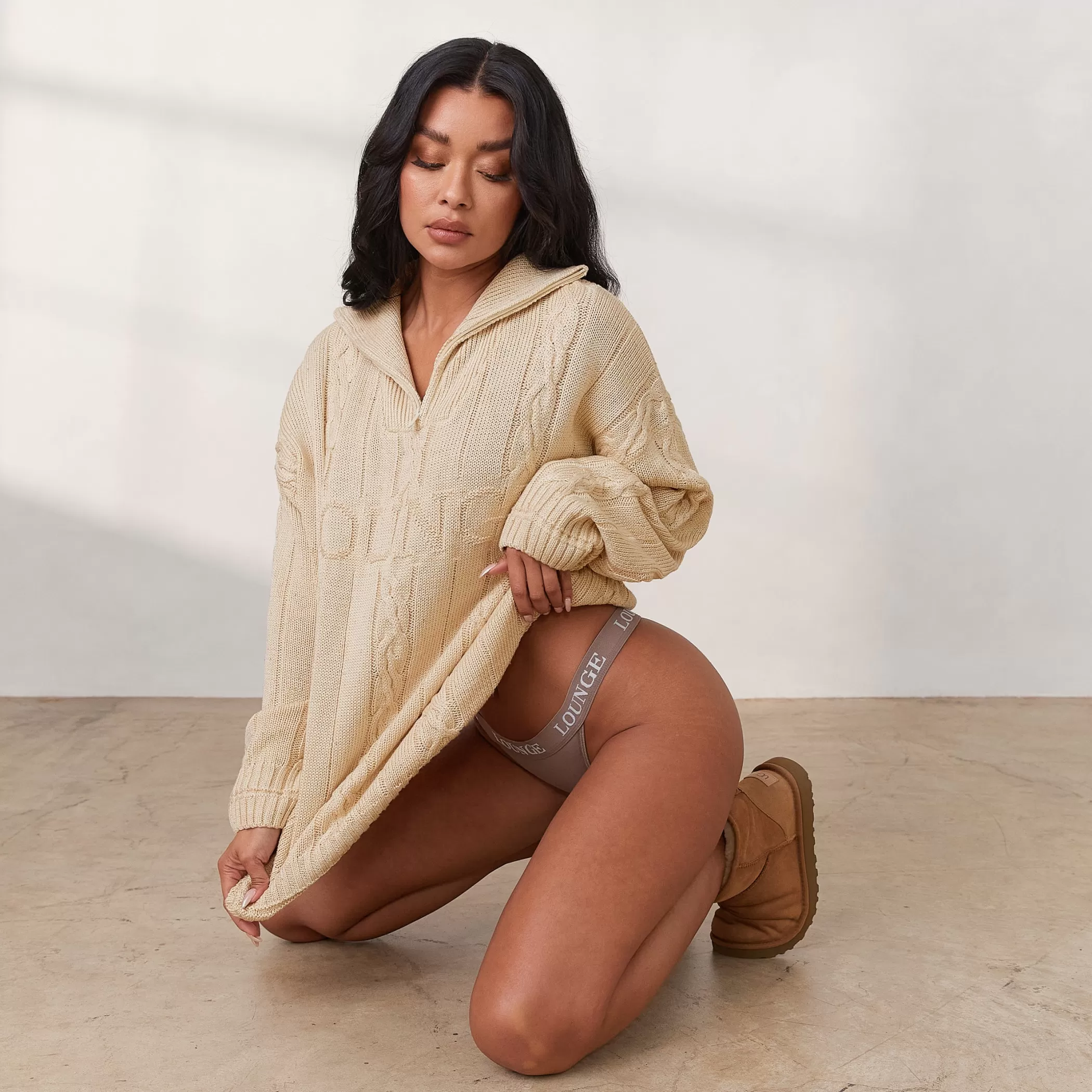 Clothing | Lounge Cozy Knit Quarter Zip Sweater - Cream