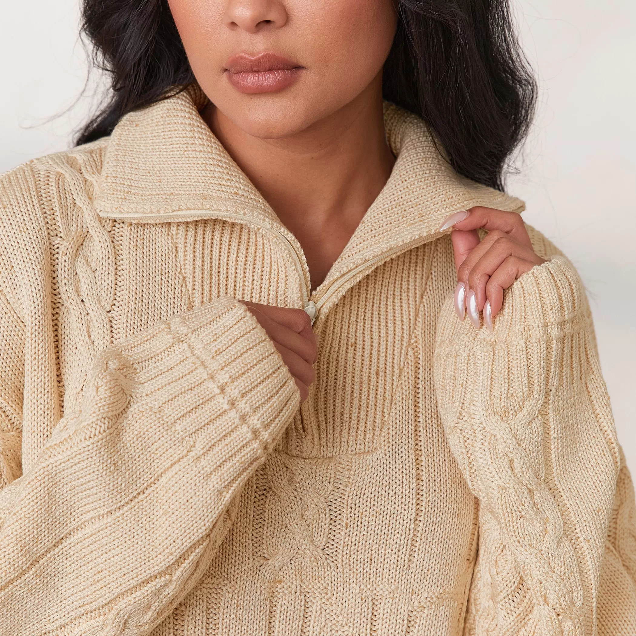Clothing | Lounge Cozy Knit Quarter Zip Sweater - Cream