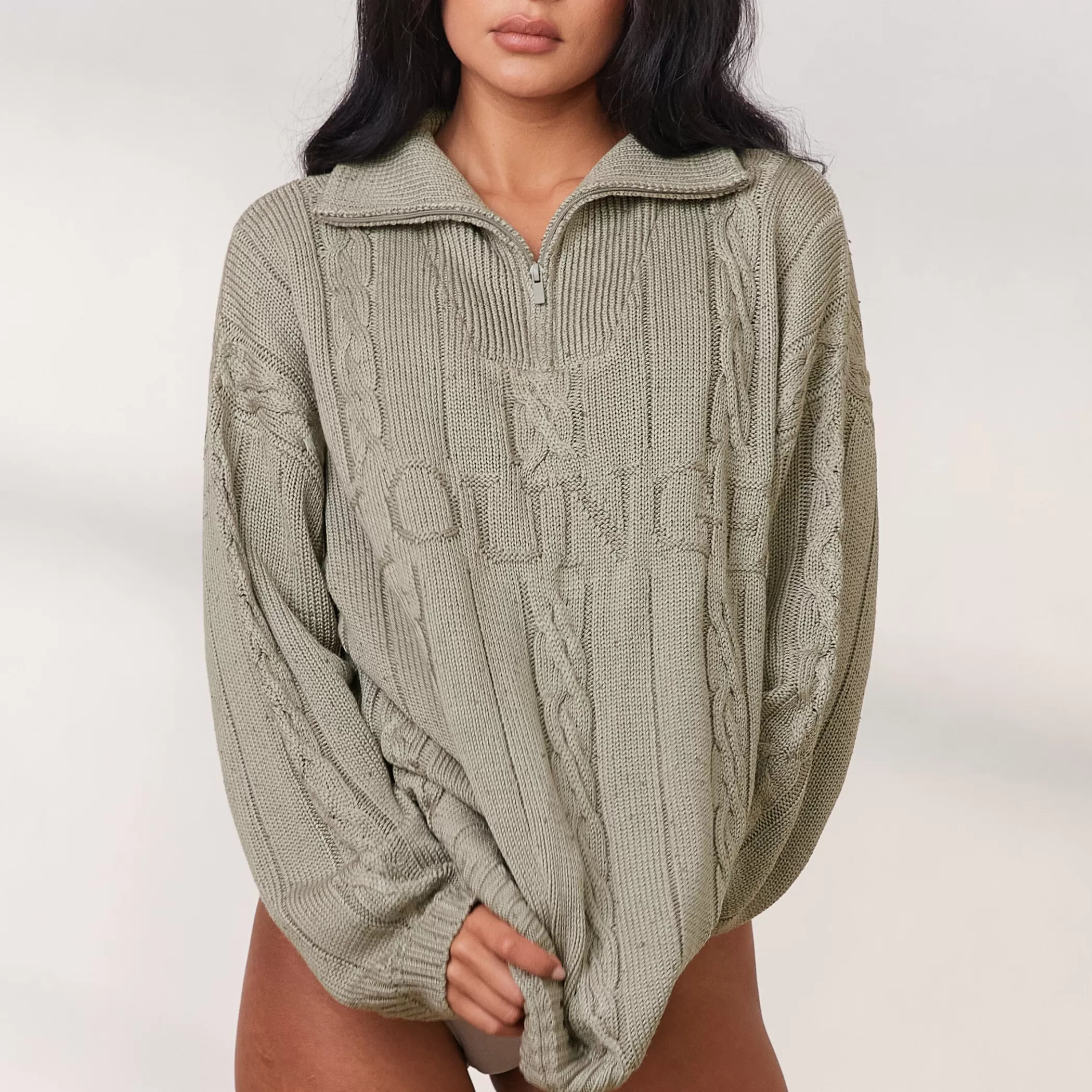 Clothing | Lounge Cozy Knit Quarter Zip Sweater - Sage