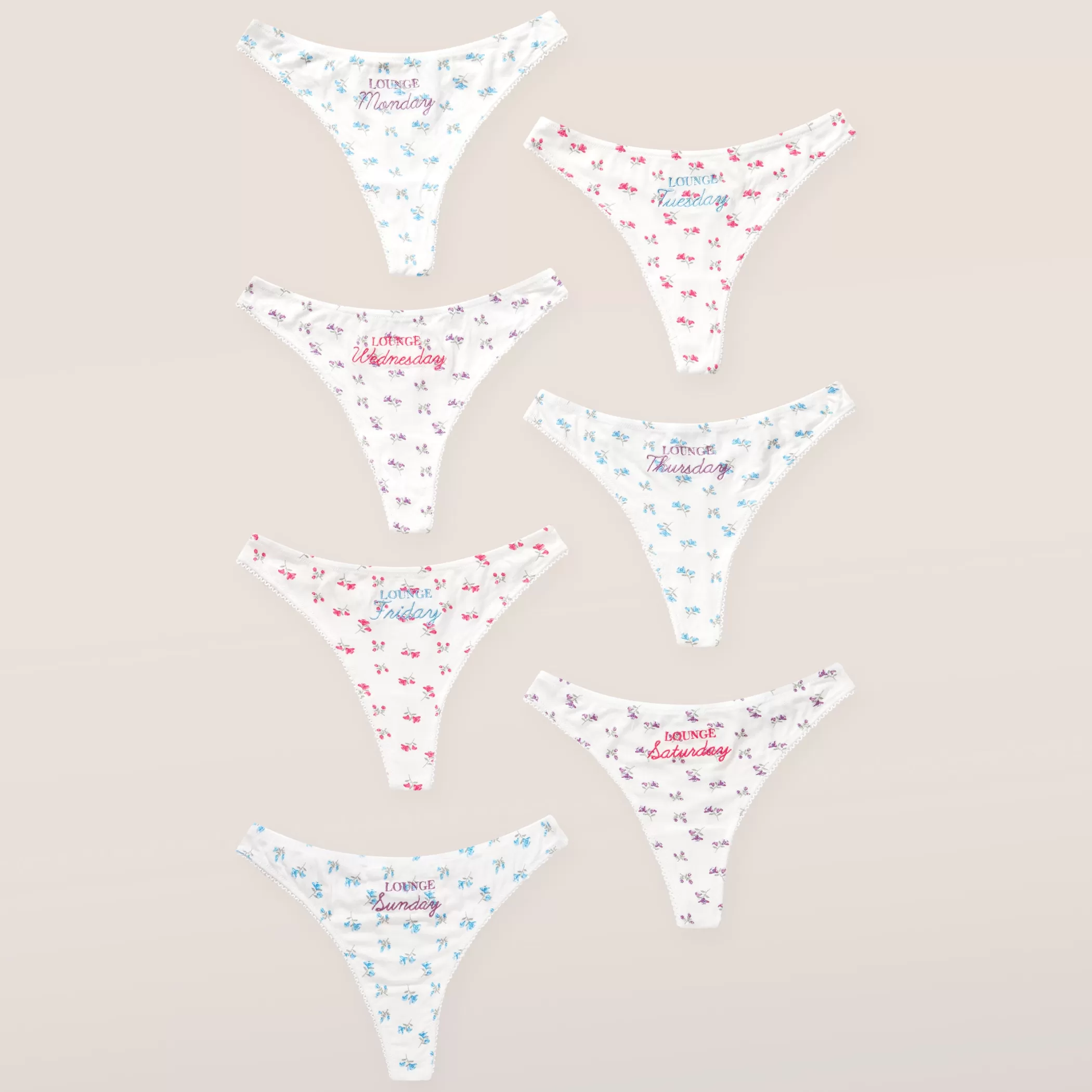 Multipacks | Lounge Days of the Week Thong (7 Pack) - Print