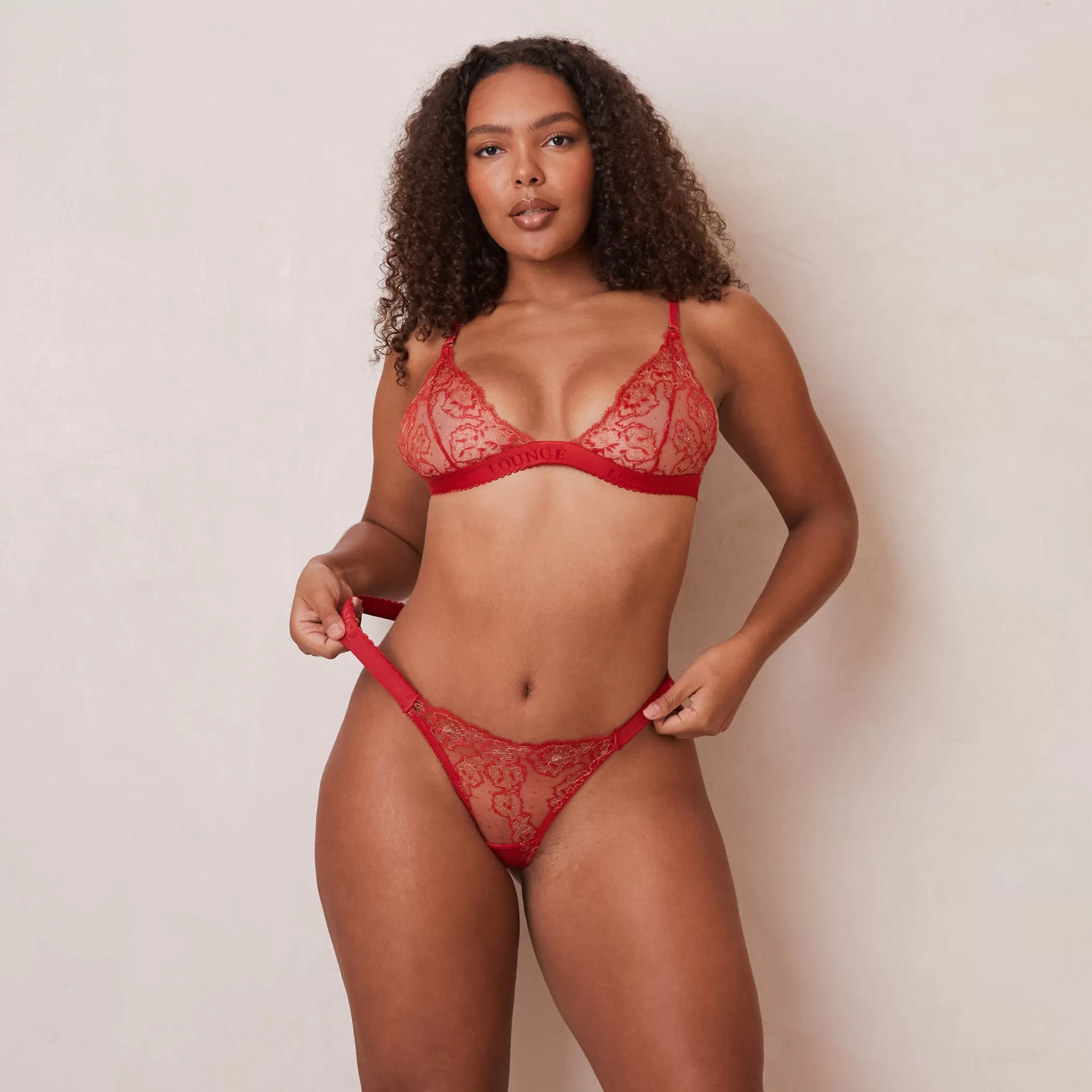 Lace | Triangle | Lounge Embroidered Triangle Bra & Thong Set - Maroon