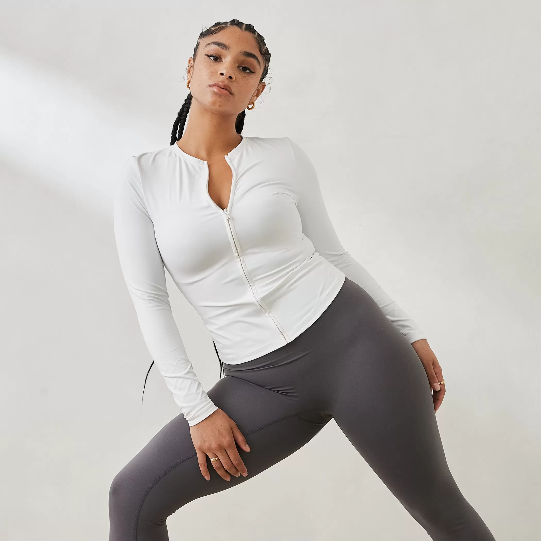 Essential | Loungewear | Lounge Essential Long Sleeve Zip-Up Top - Off White OffWhite