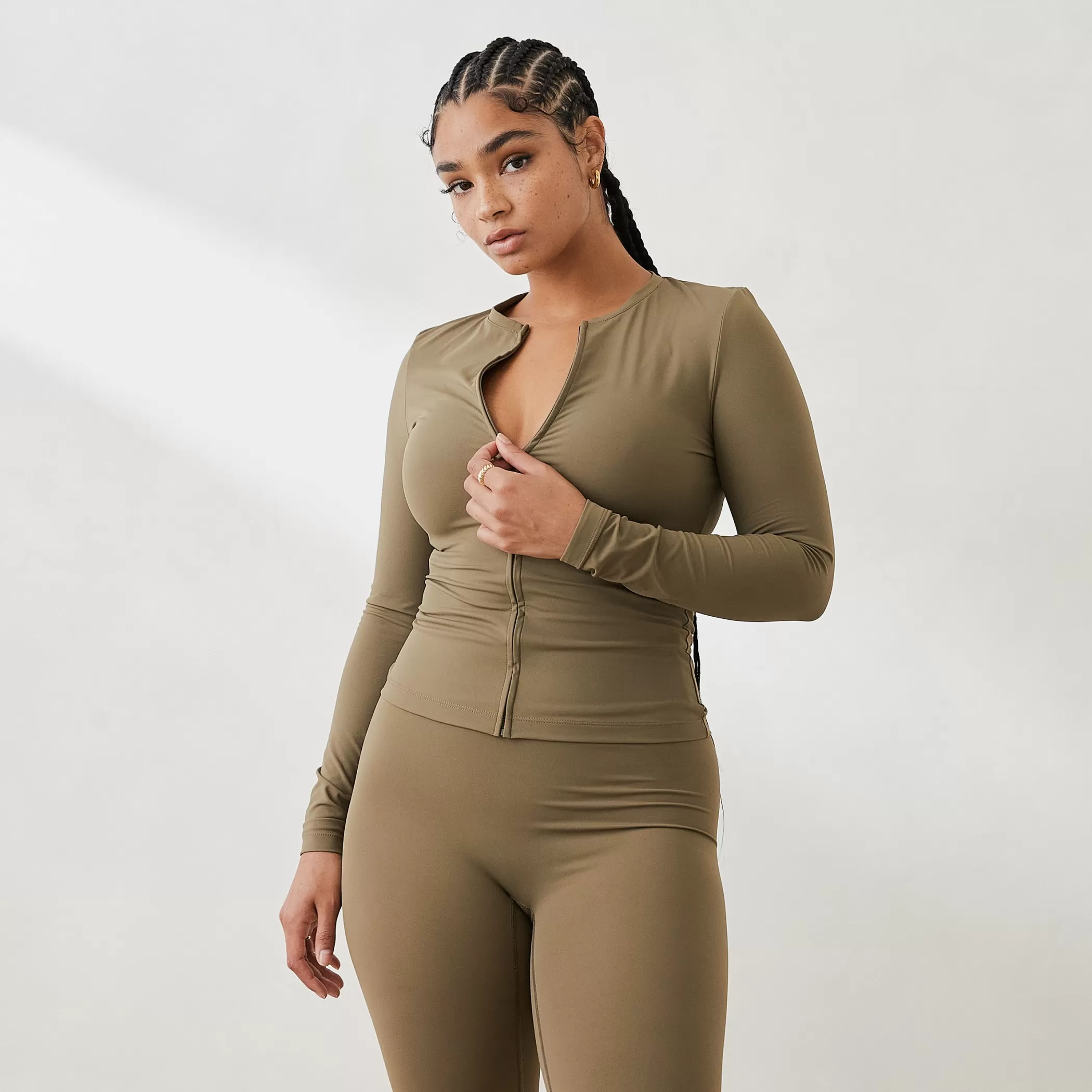 Loungewear | Lounge Essential Long Sleeve Zip-Up Top - Olive