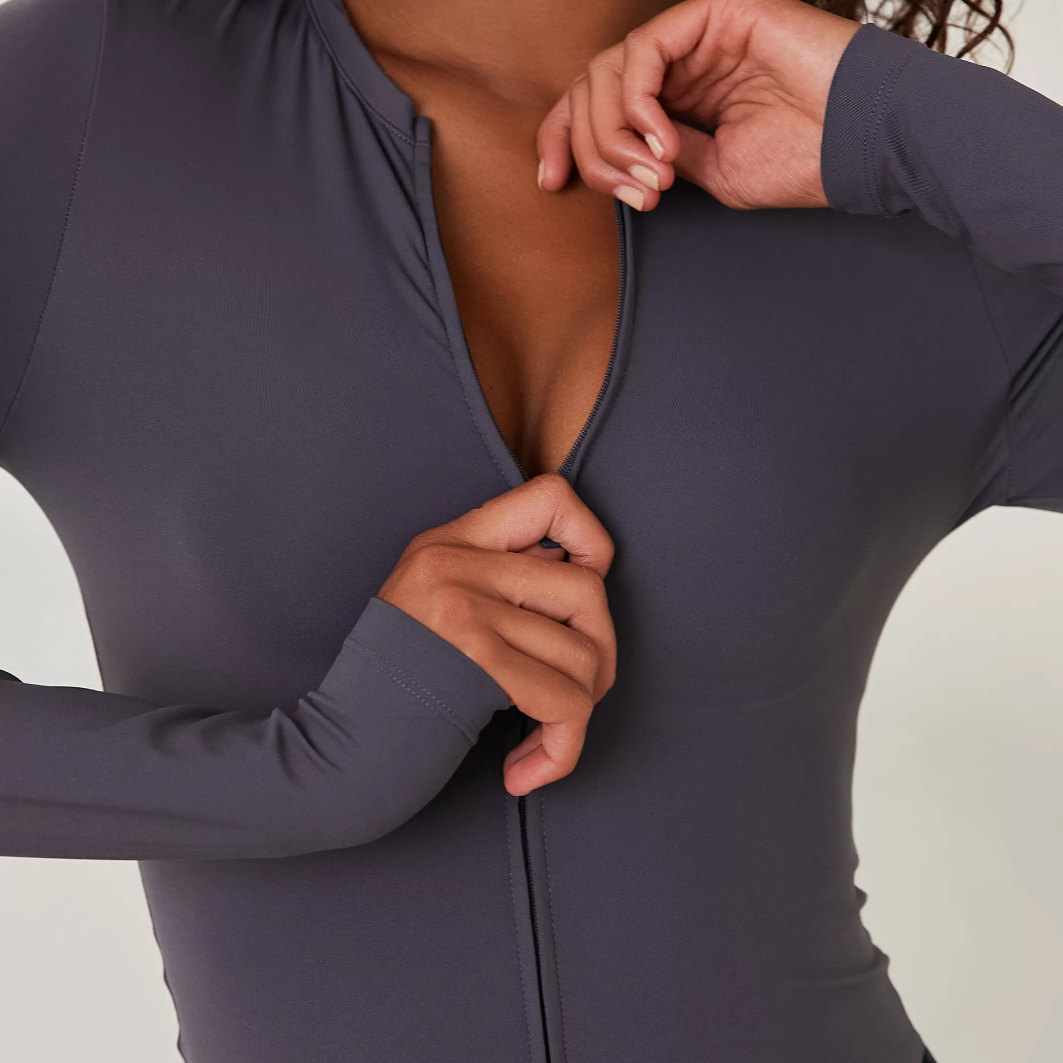 Essential | Loungewear | Lounge Essential Long Sleeve Zip-Up Top - Smoked Blue SmokedBlue