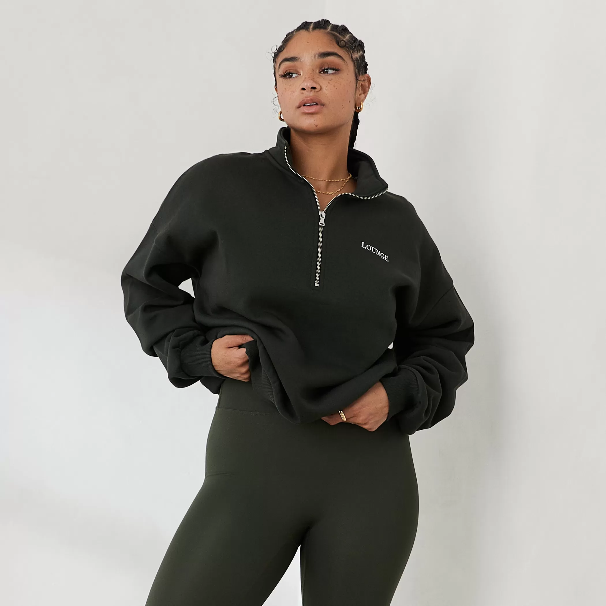 Hoodies & Sweatshirts | Lounge Essential Oversized Quarter Zip Sweater - Pine Green PineGreen