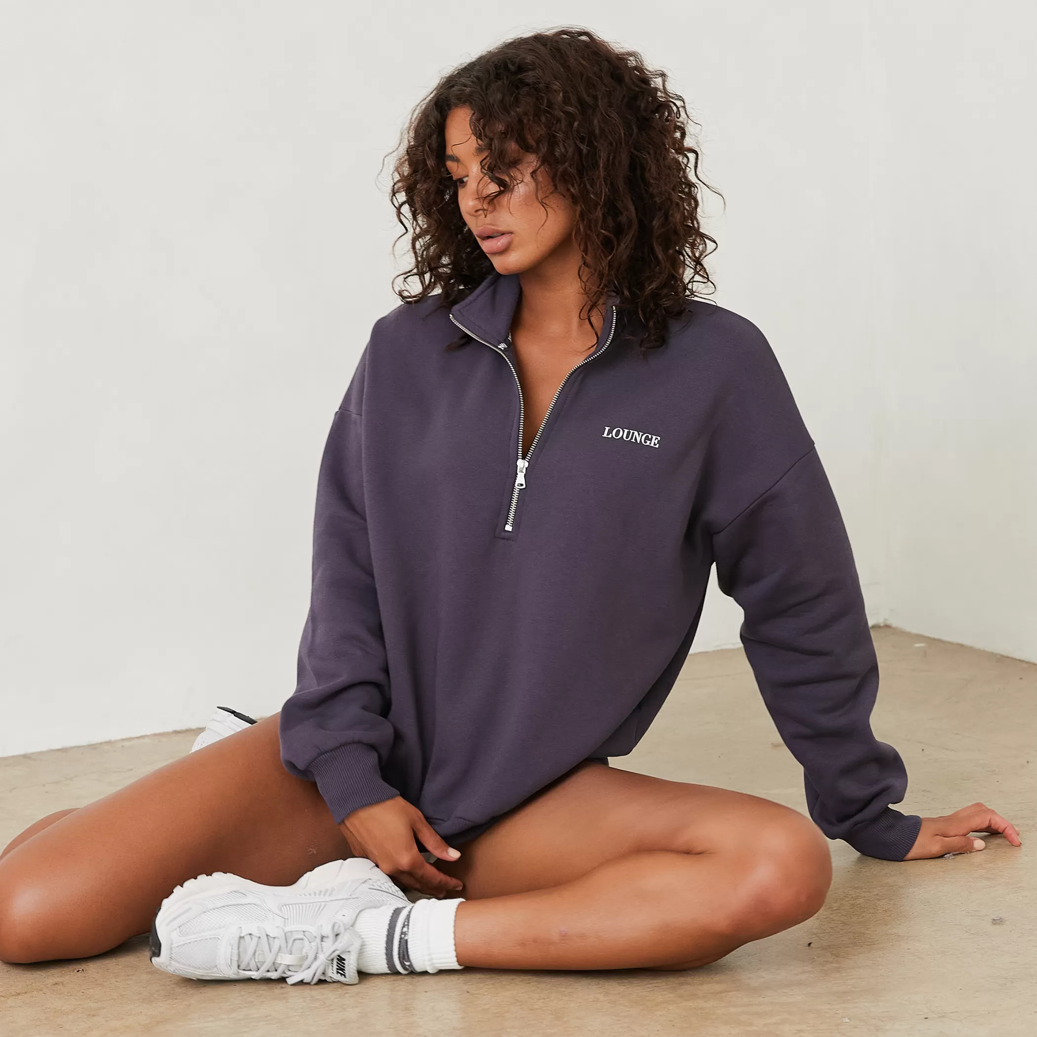 Essential | Hoodies & Sweatshirts | Lounge Essential Oversized Quarter Zip Sweater - Smoked Blue SmokedBlue
