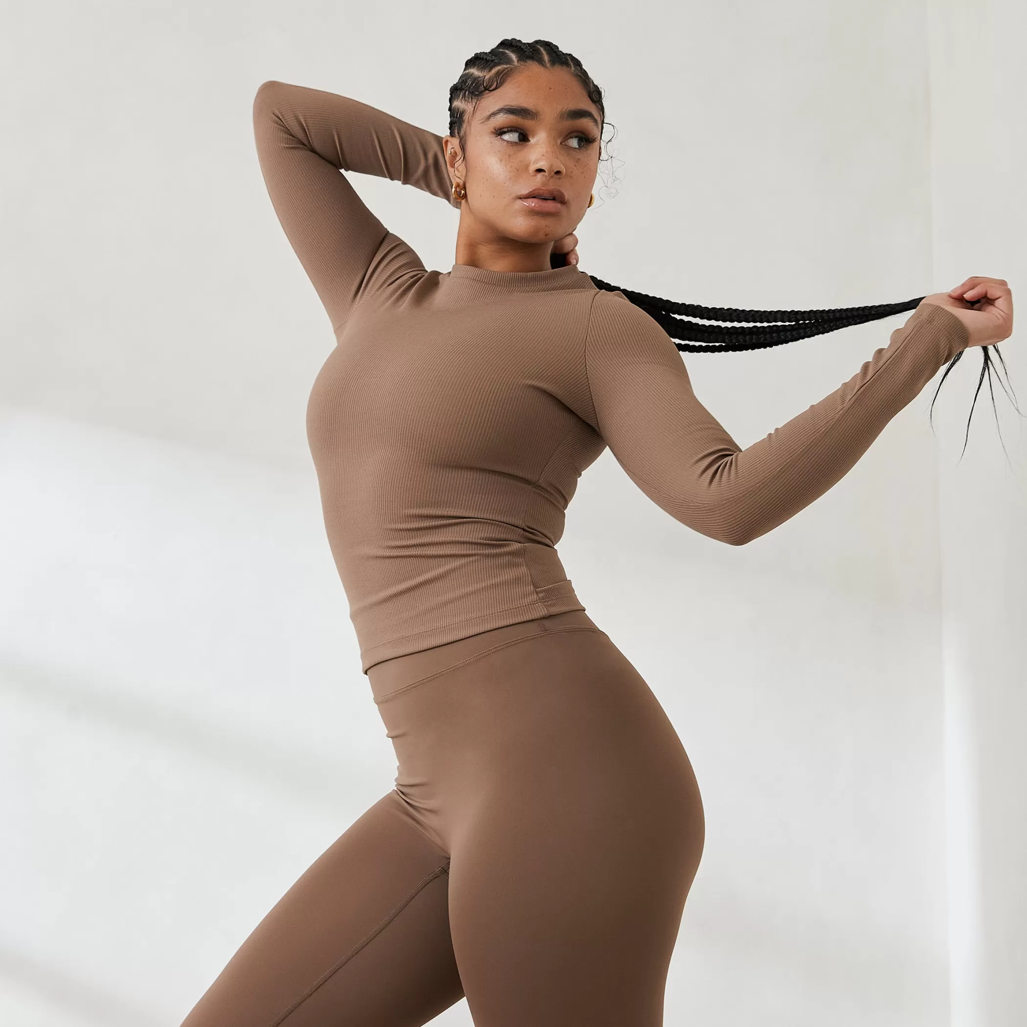 Essential | Loungewear | Lounge Essential Ribbed Long Sleeve Top - Coffee