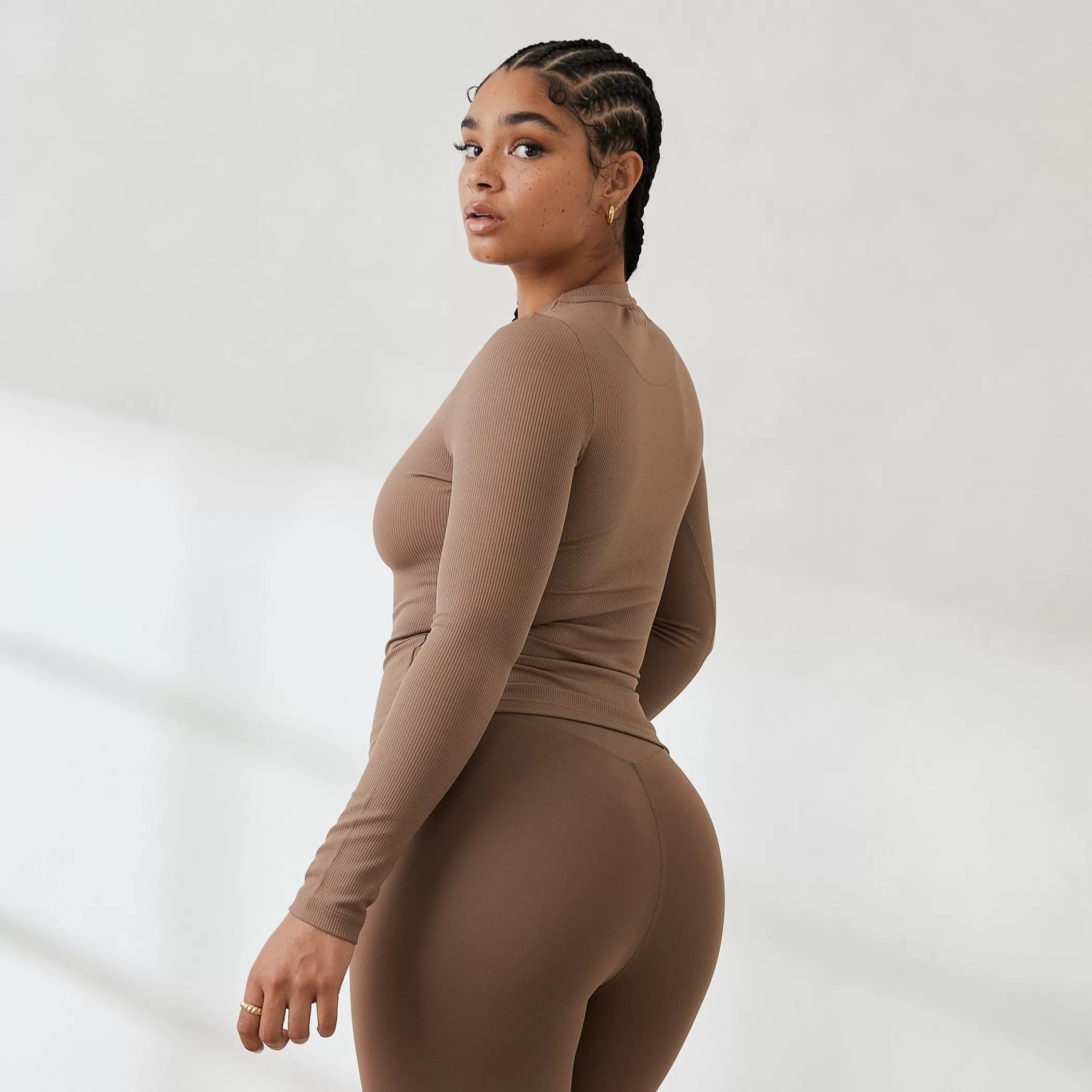 Essential | Loungewear | Lounge Essential Ribbed Long Sleeve Top - Coffee