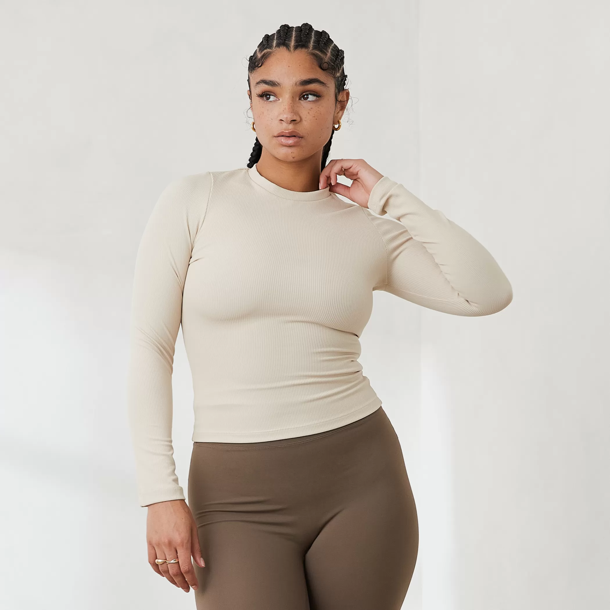 Essential | Loungewear | Lounge Essential Ribbed Long Sleeve Top - Cream