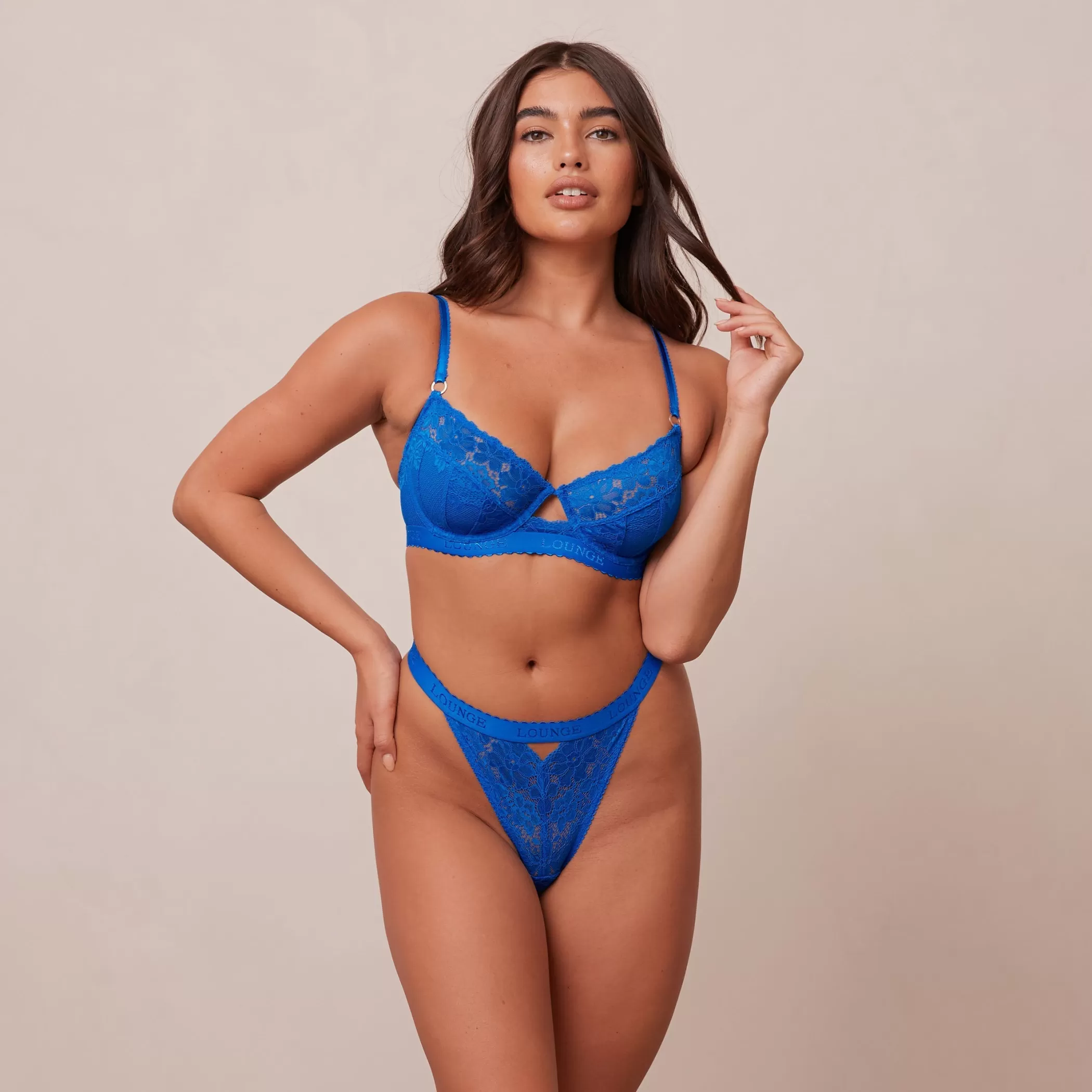 Lace | Balcony | Lounge Flair Balcony Bra & Thong/Briefs Set - Cobalt Blue CobaltBlue