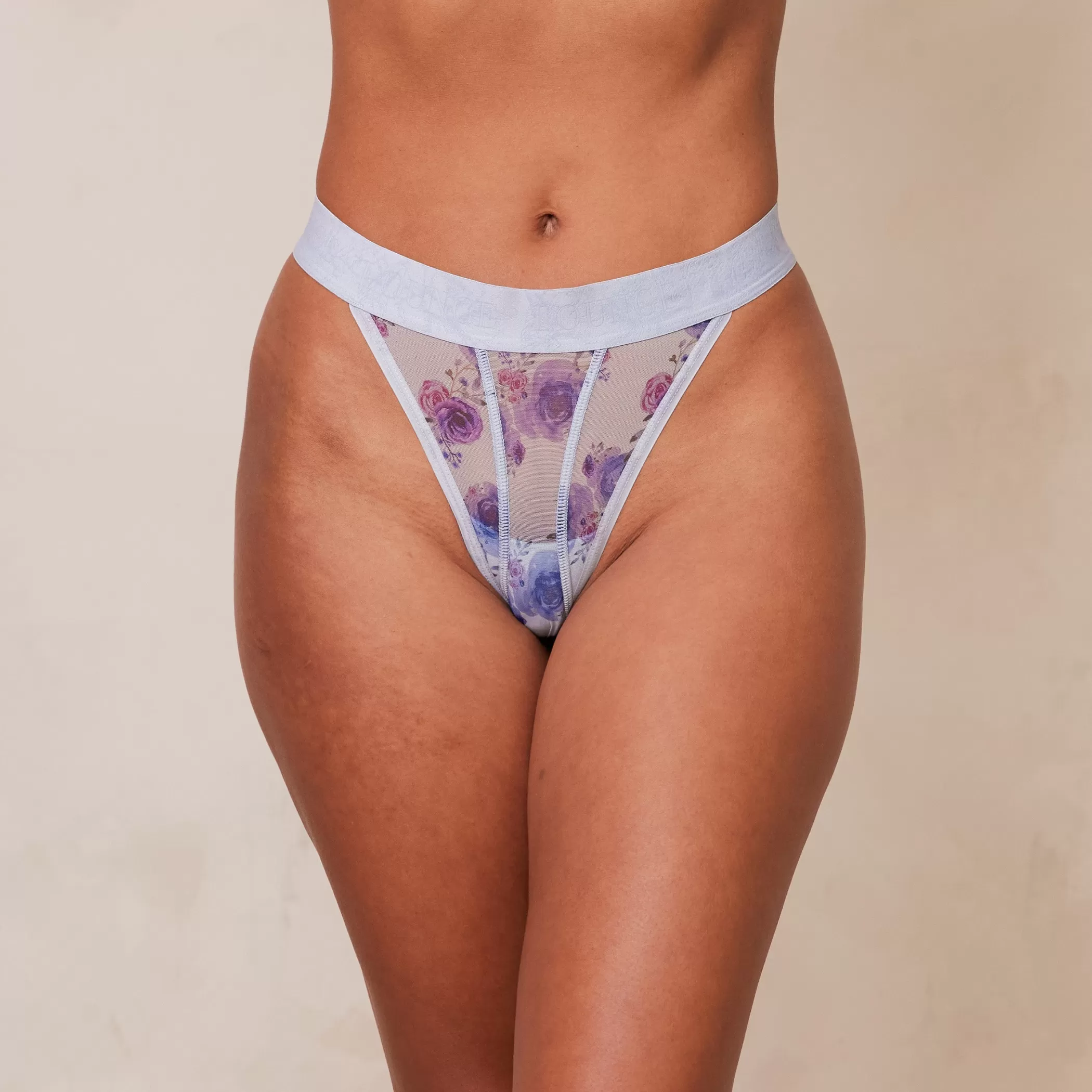 Panties | Lounge Floral Mesh Thong - Blue