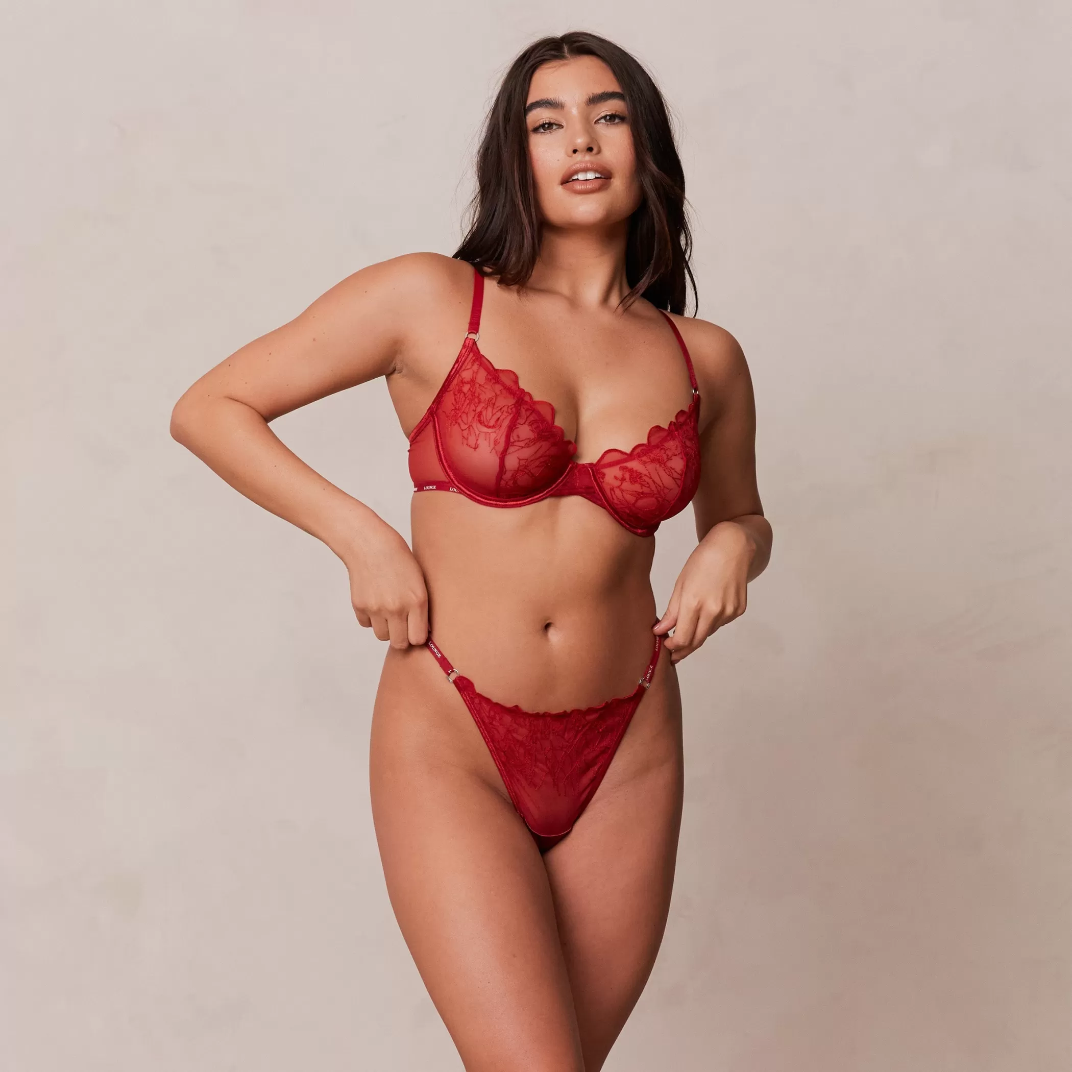 Bras | Lounge Illustration Balcony Bra & Thong/Briefs Set - Maroon