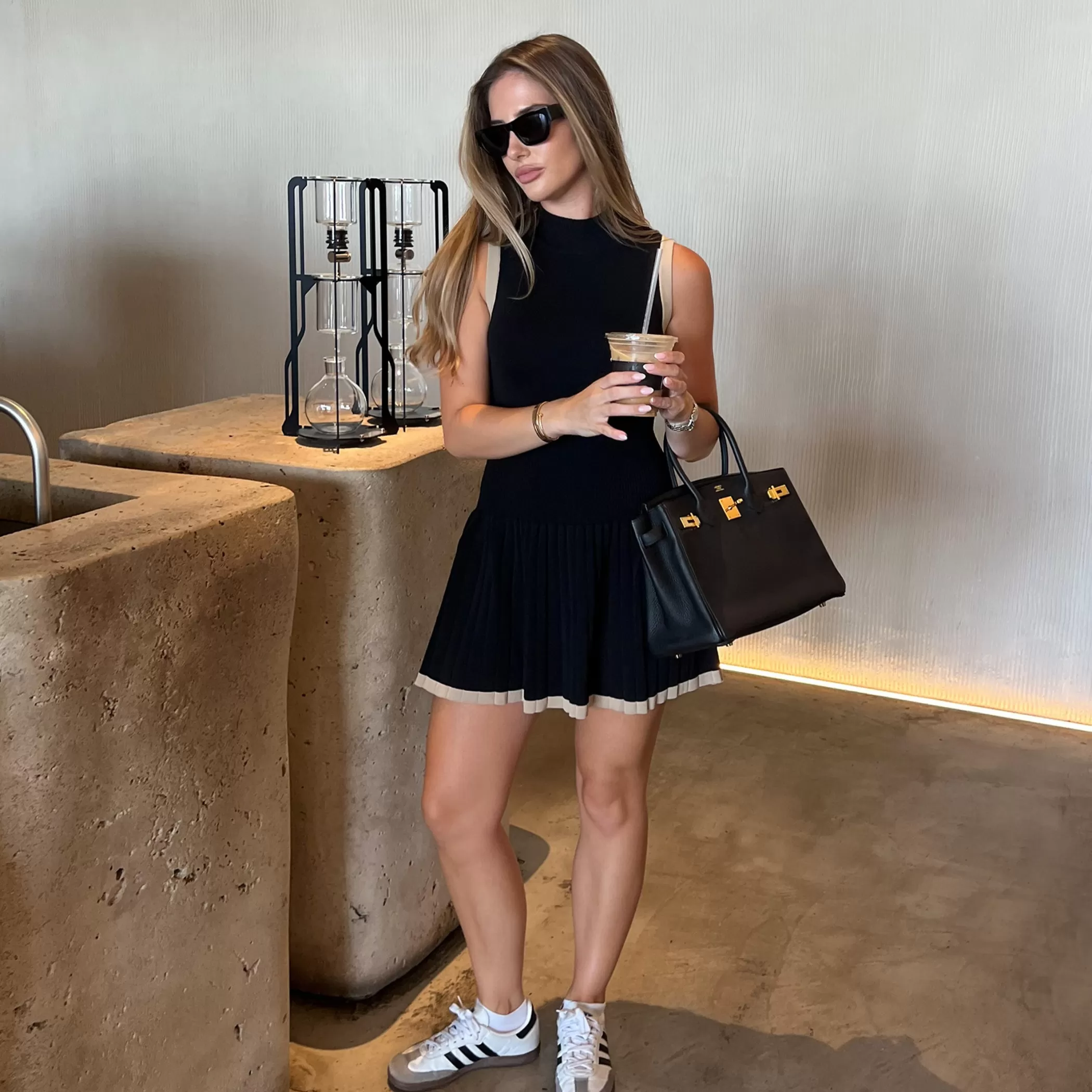 Lounge Knit | Dresses & Skirts | Lounge Knitted High Neck Pleated Dress - Black