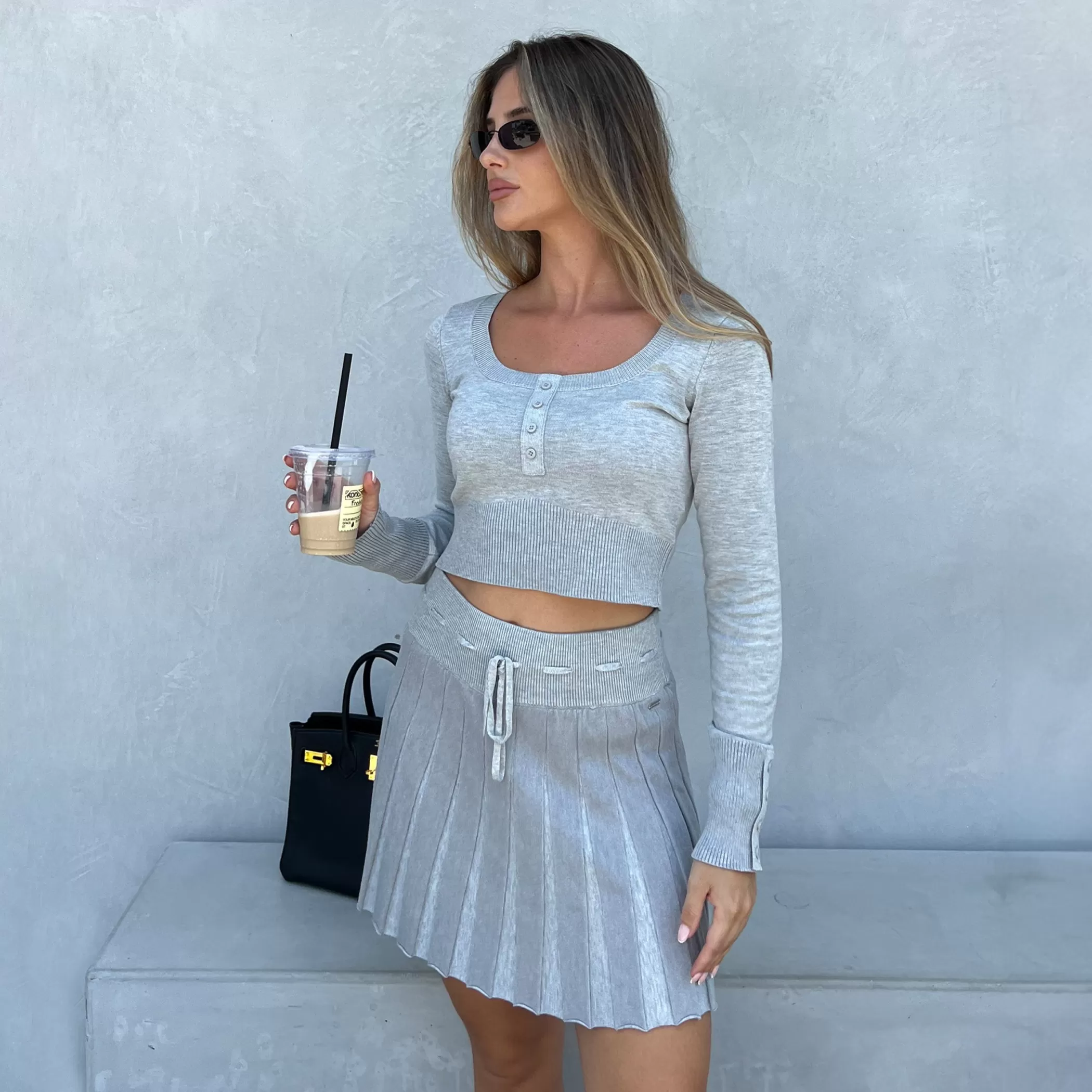 Lounge Knit | Dresses & Skirts | Lounge Knitted Pleated Skort - Marl Grey MarlGrey