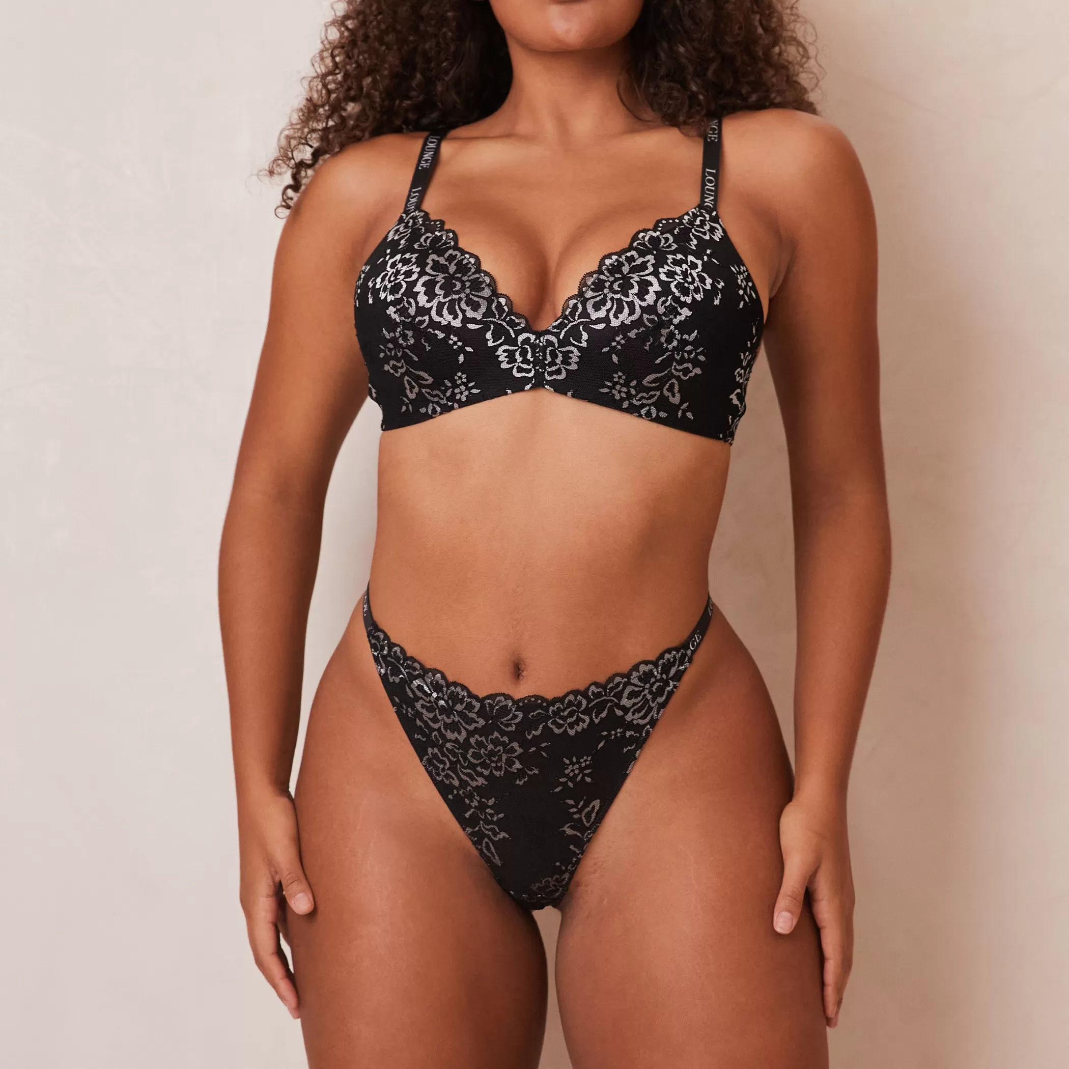 Bras | Lounge Lace Magic Bra & Thong Set - Black