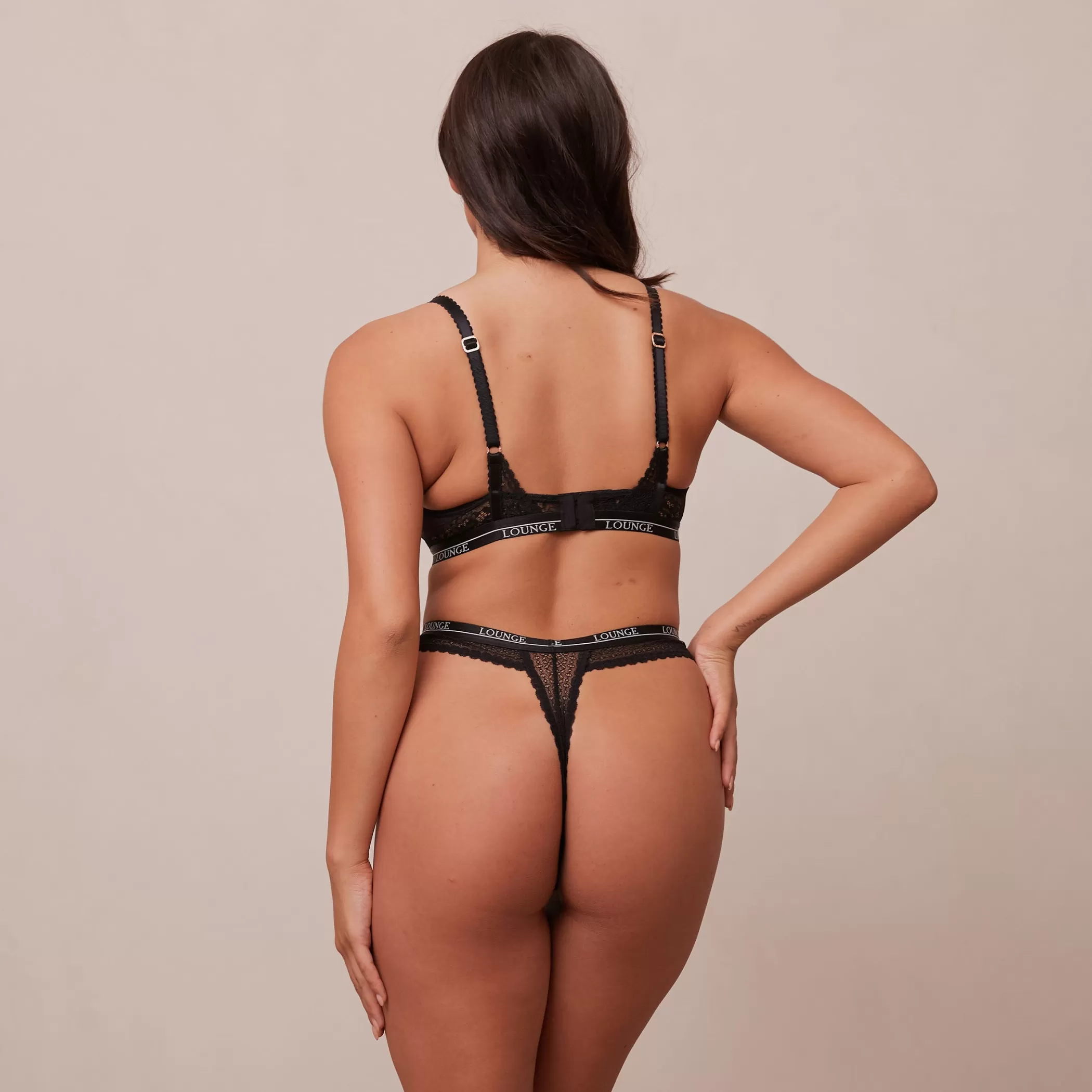 Lace | Black Bras | Lounge Liberty Balcony Bra & Thong/Briefs Set - Black