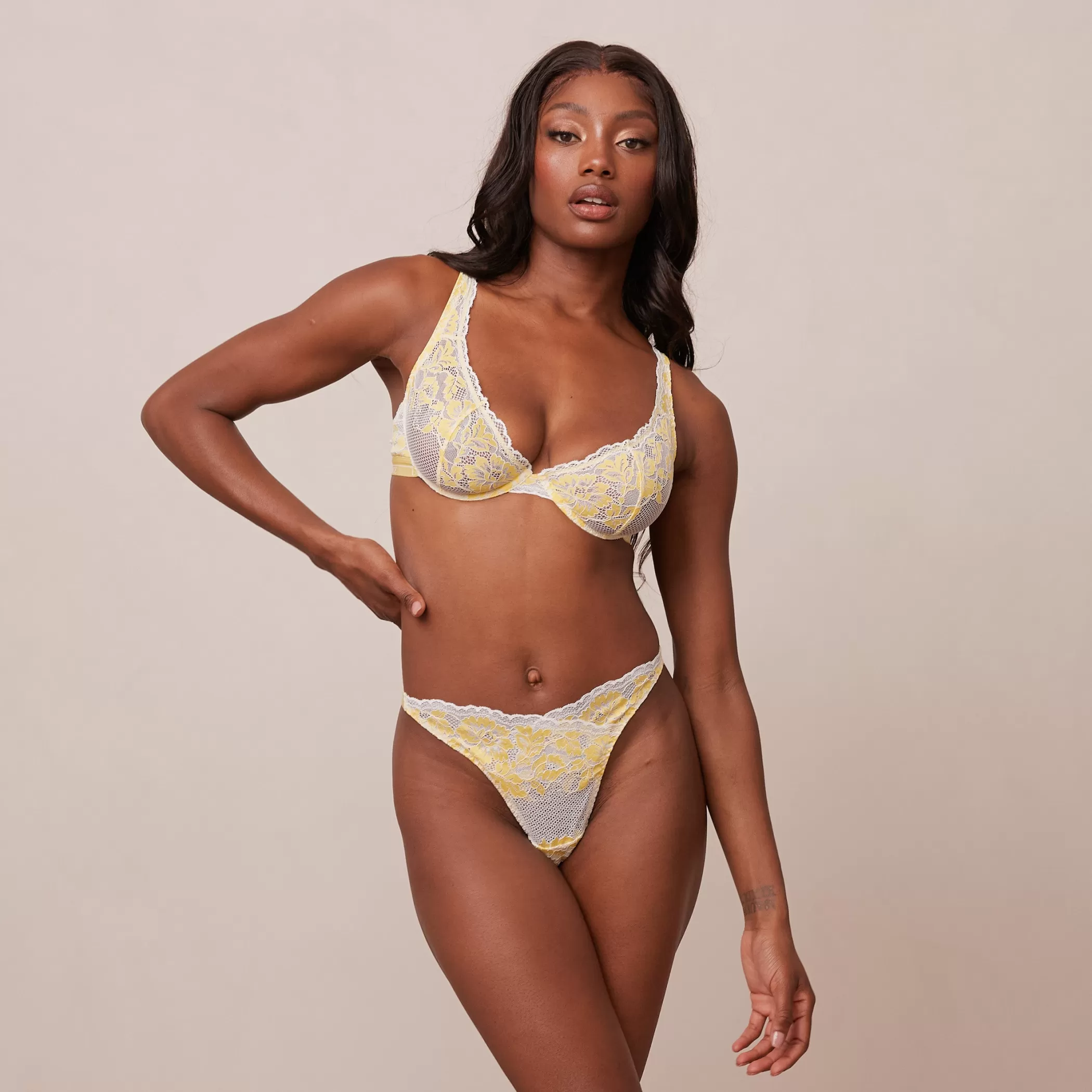 Bras | Lounge Luxe Balcony Bra & Thong/Briefs Set - Lemon