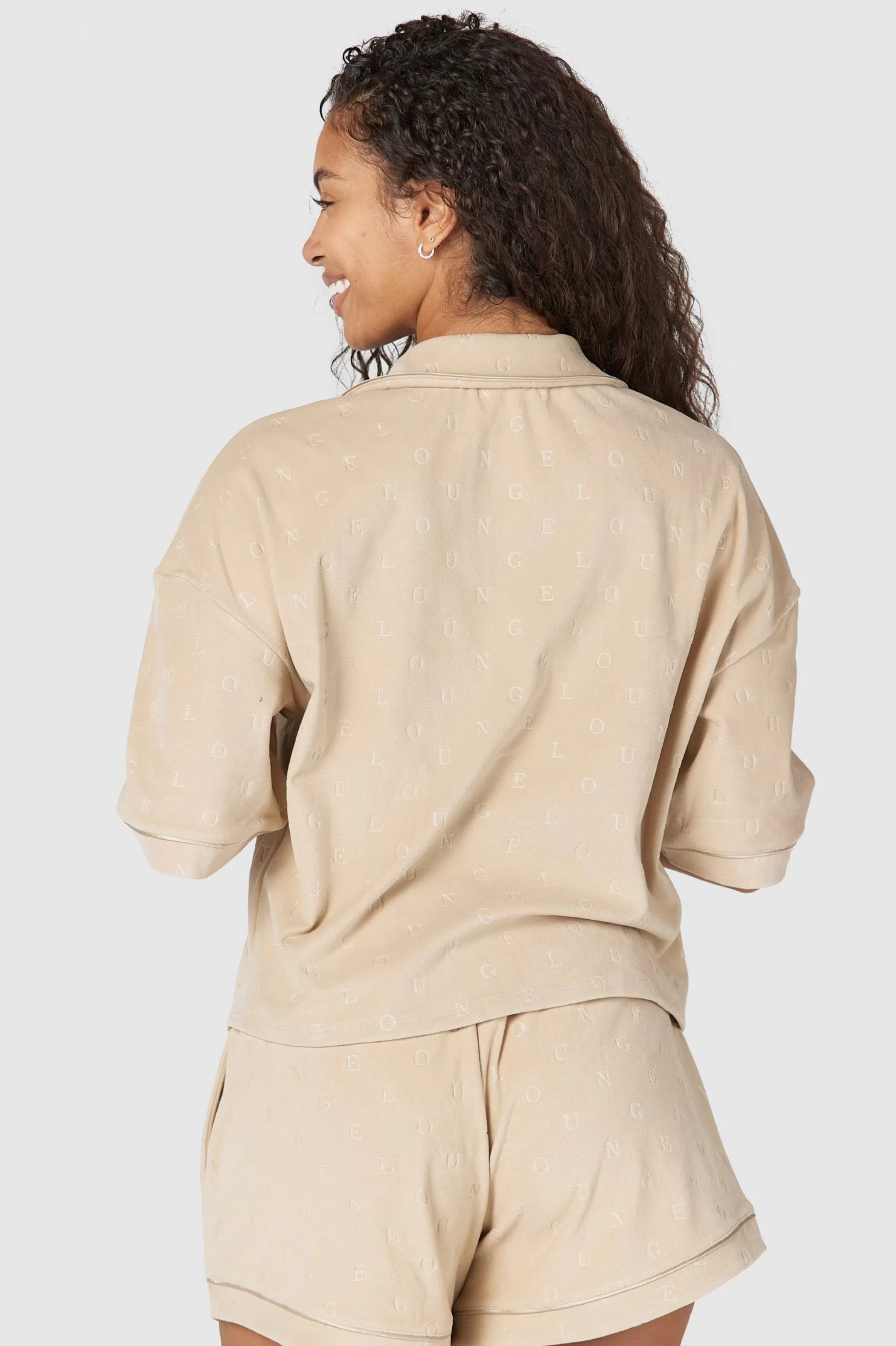 Sleep | Lounge Luxury Embossed Pajama Shirt - Mink