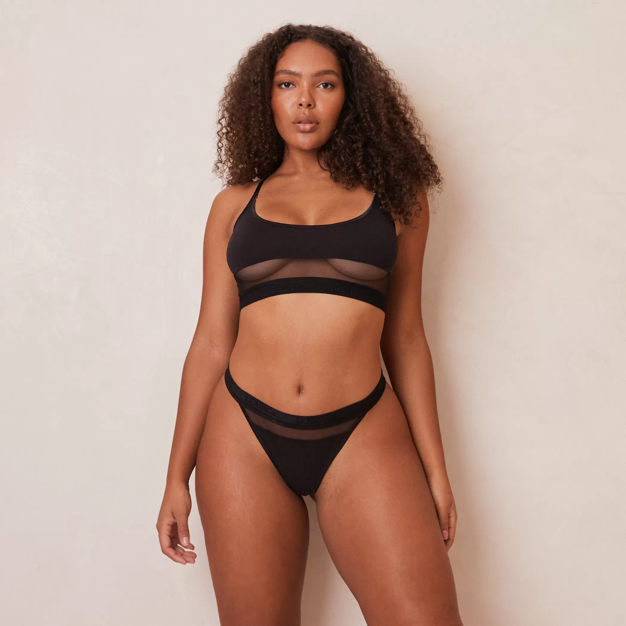 Bras | Lounge Mesh Bra & Thong/Briefs Set - Black