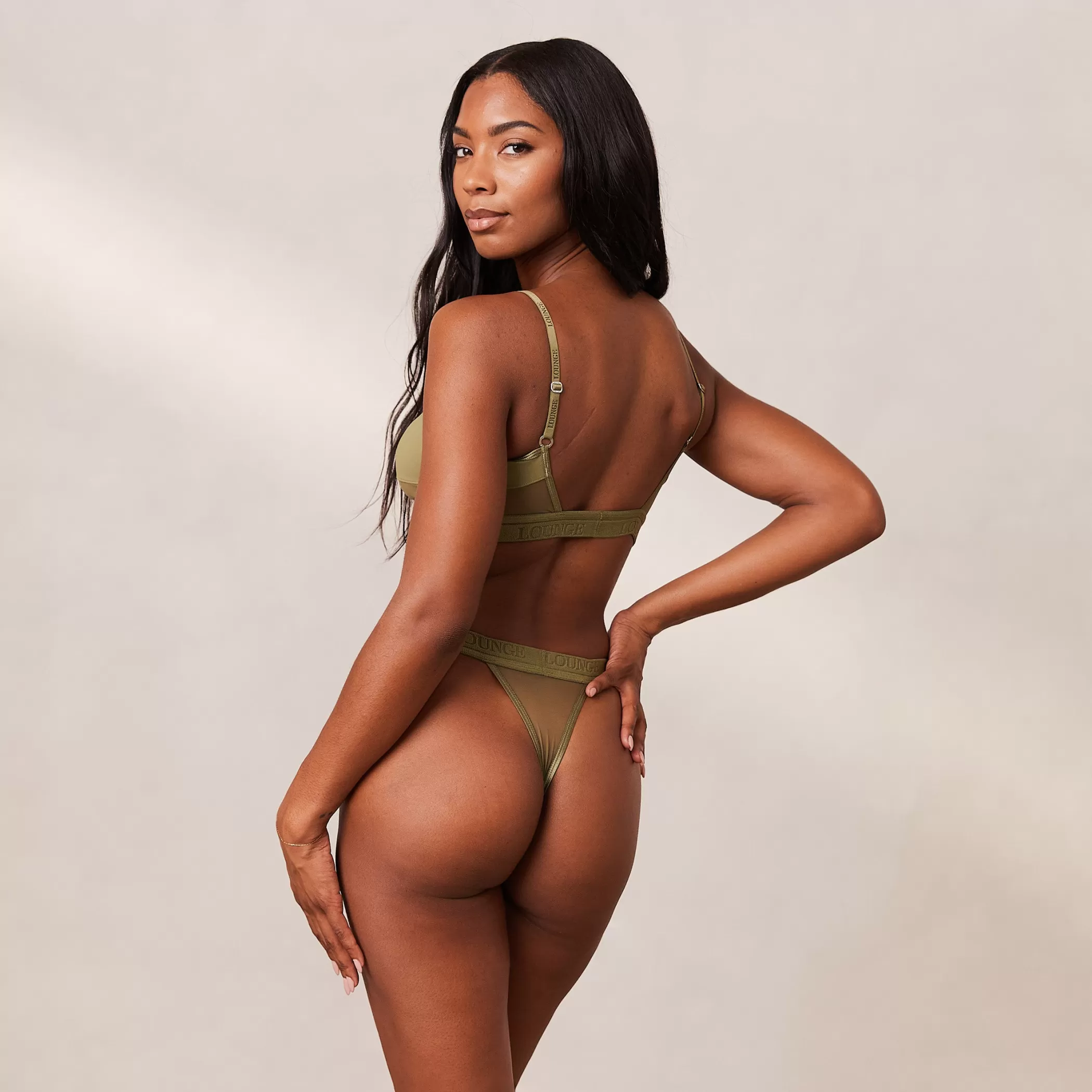 Bras | Lounge Mesh Bra & Thong/Briefs Set - Khaki