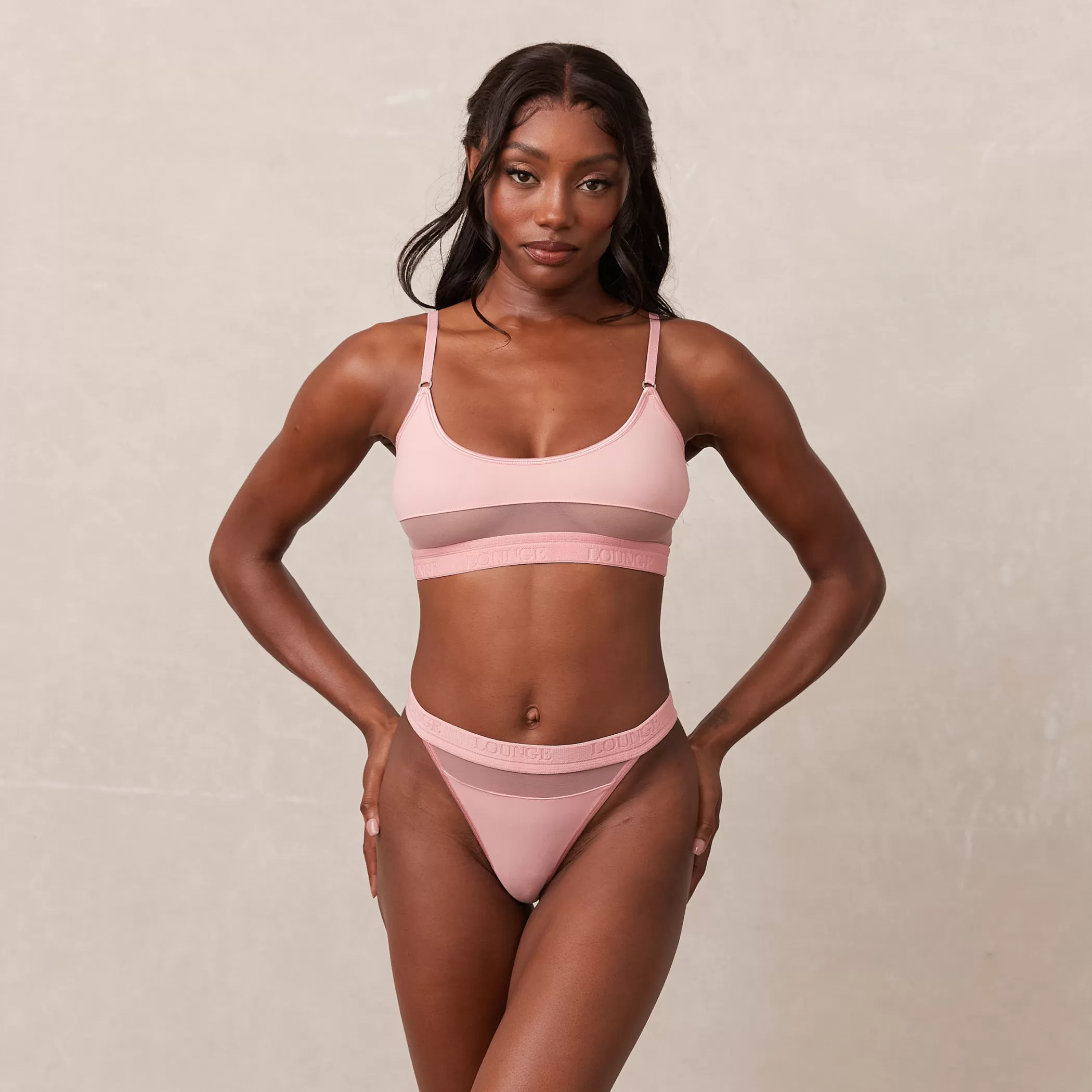 Bras | Lounge Mesh Bra & Thong/Briefs Set - Pink