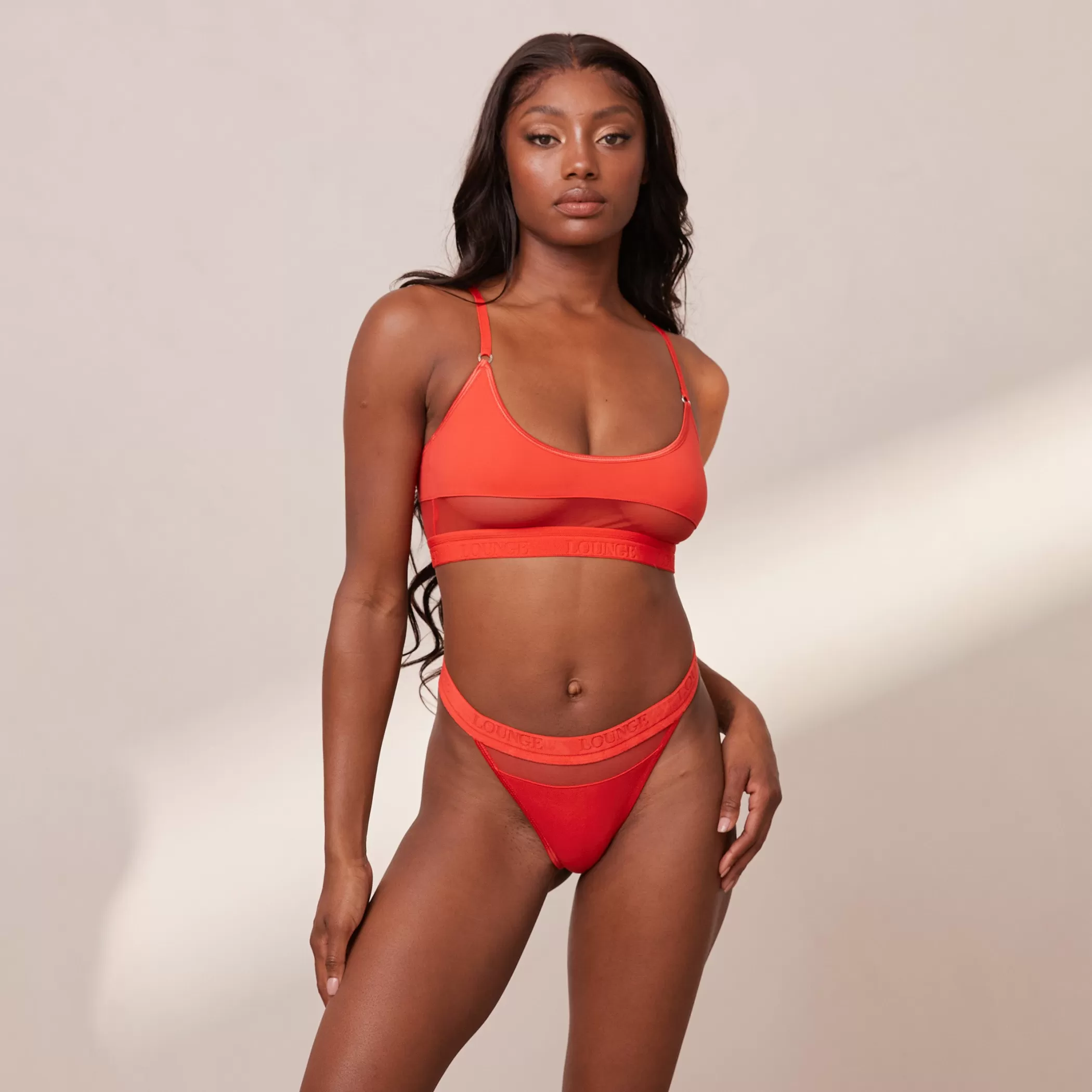 Bras | Lounge Mesh Bra & Thong/Briefs Set - Red