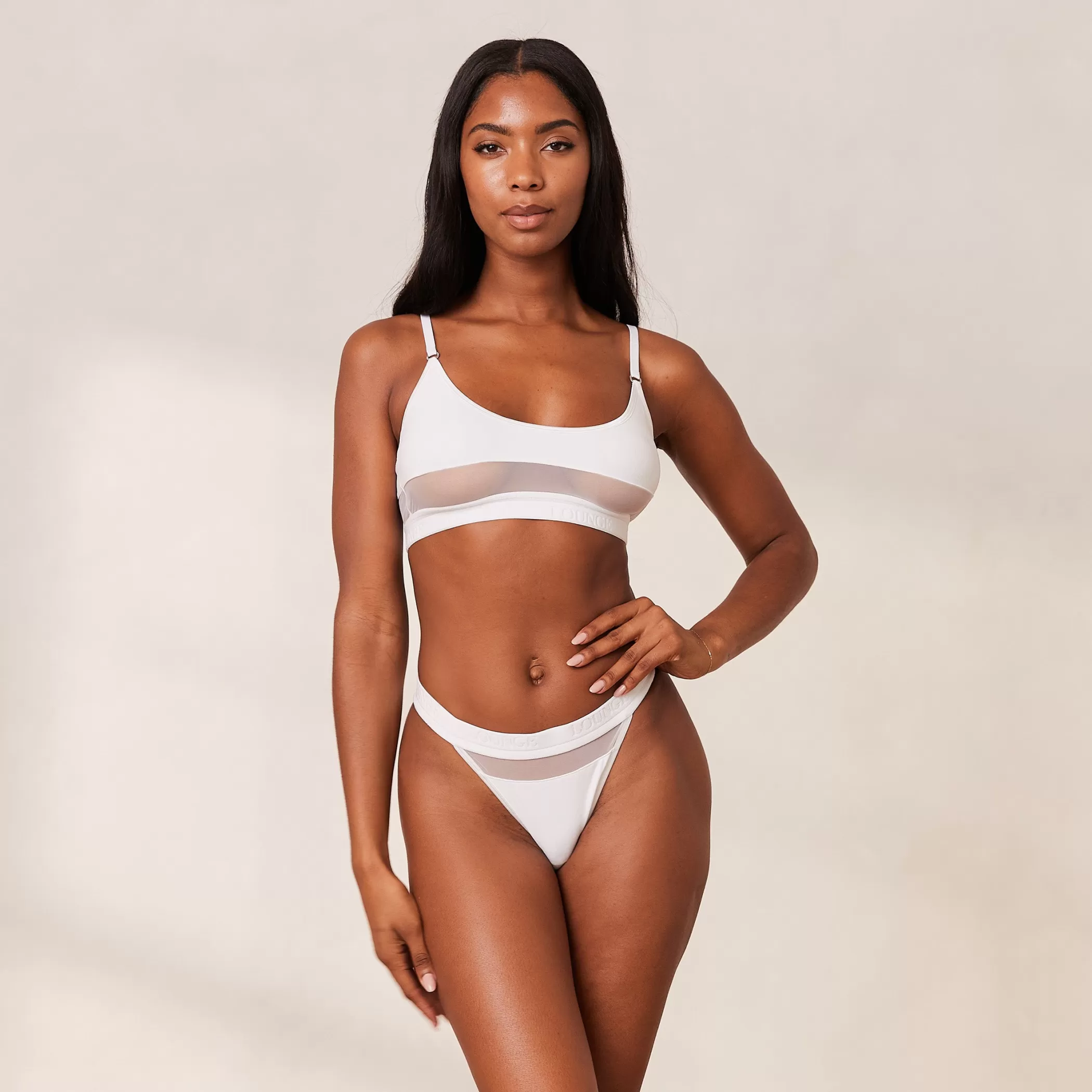Bras | Lounge Mesh Bra & Thong/Briefs Set - White