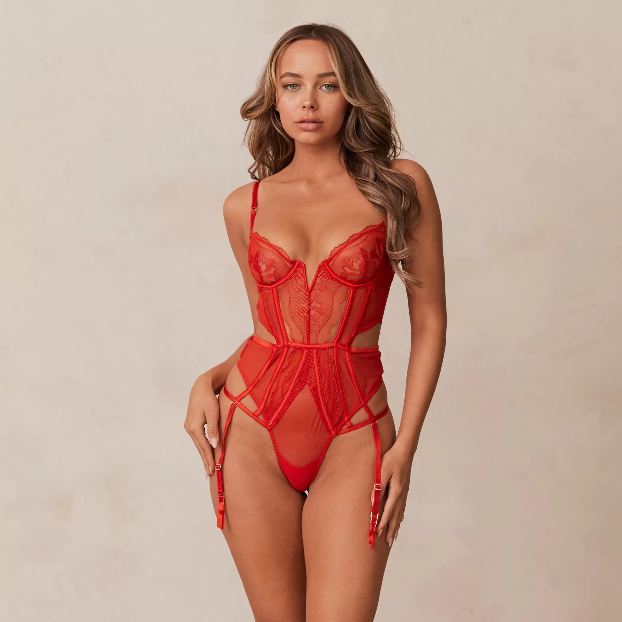 Bodysuits | Lace | Lounge Mila Bodysuit - Red