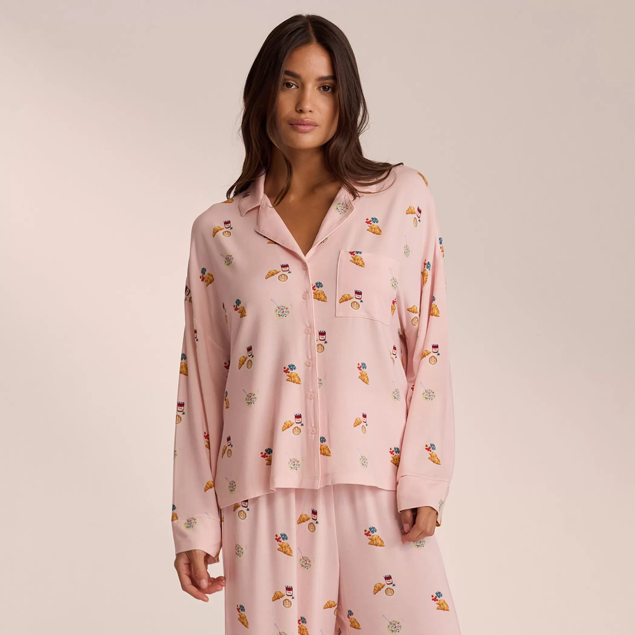 Breakfast Club | Tops | Lounge Modal Pajama Shirt - Pink