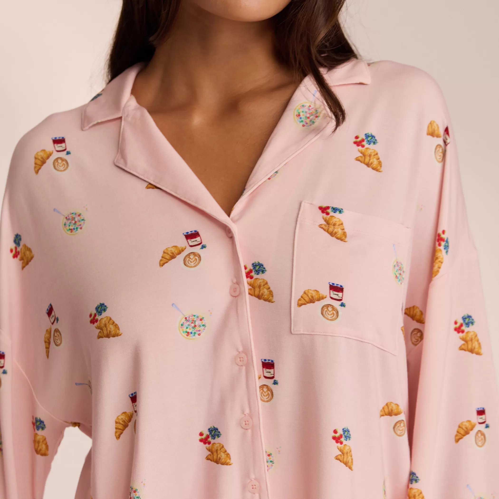 Breakfast Club | Tops | Lounge Modal Pajama Shirt - Pink