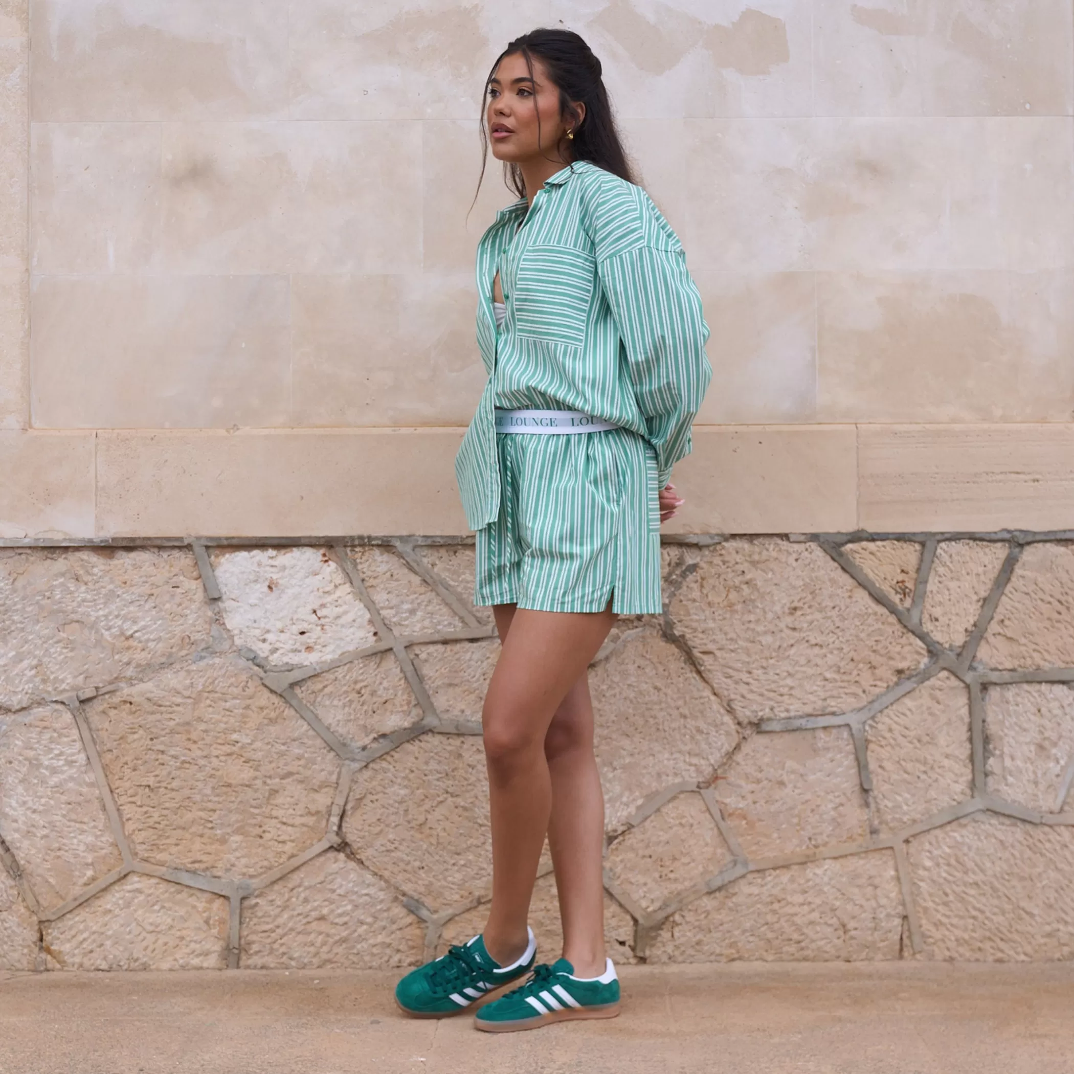 T-shirts & Tops | Endless Summer | Lounge Oversized Pinstripe Shirt - Green