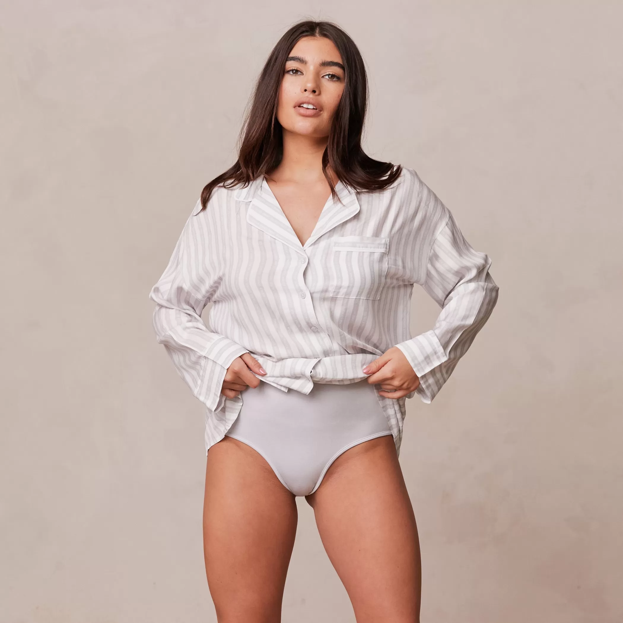 Sleep | Lounge Pinstripe Oversized Pajama Shirt - Frost